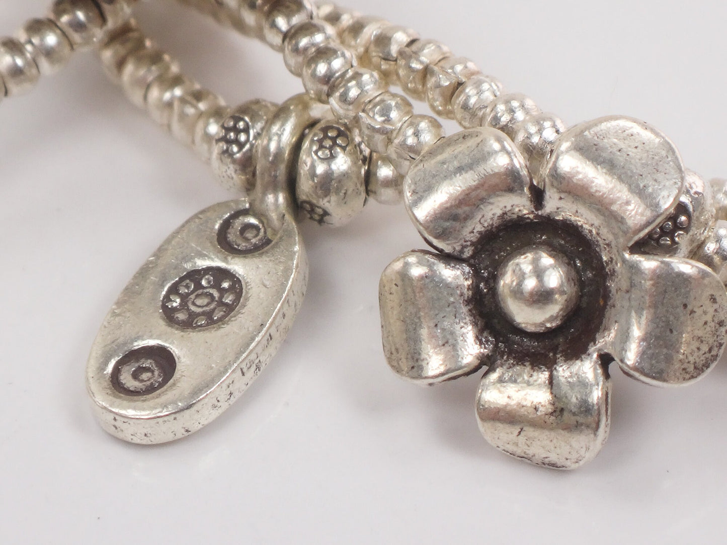 Vintage Sterling Silver Butterfly and Flower Dangle Charm Bracelet - Three Strand Floral Bracelet - 7.25"