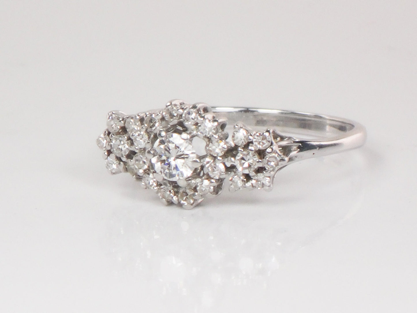 18k White Gold Diamond Engagement Ring with 1/2 Carat TDW - Natural Gemstones - Size 9 - Circa 1980's Fine Vintage Jewelry