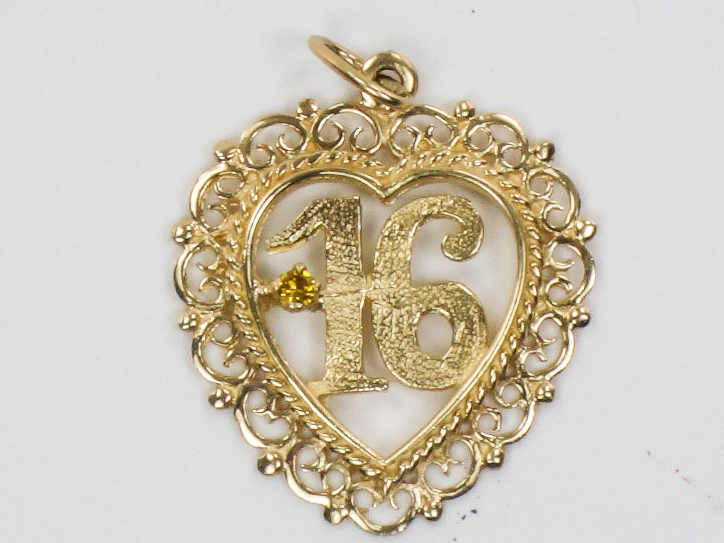 Vintage 14k Gold Sweet 16 Heart Charm Pendant