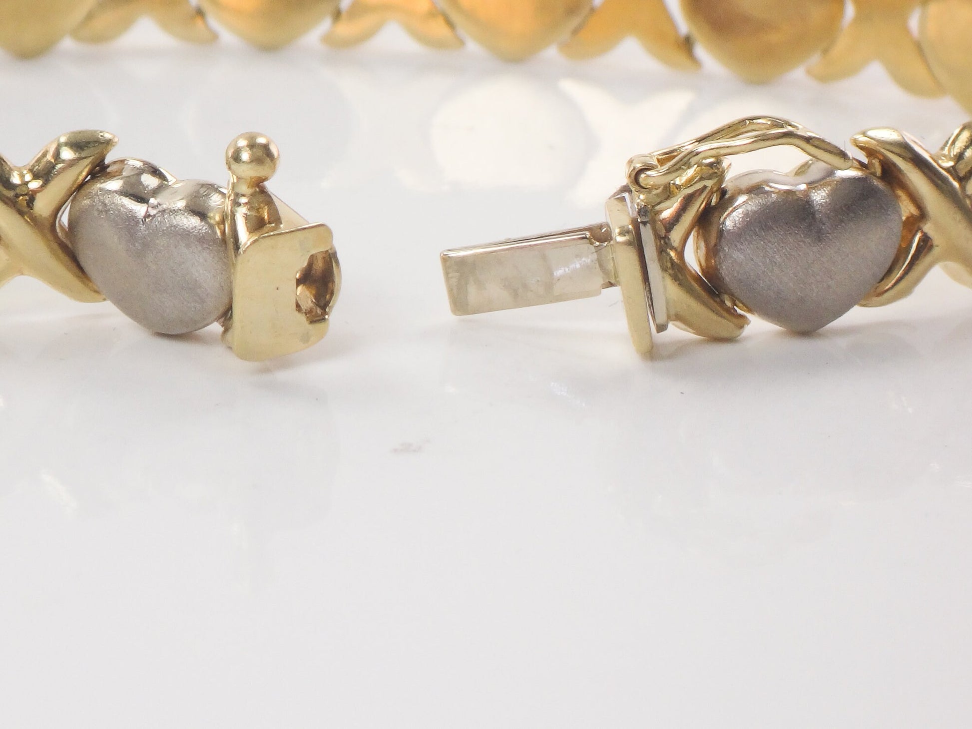 Vintage 14k Two-Tone Gold X and Hearts Bracelet - 7.25" Italian Hugs & Kisses