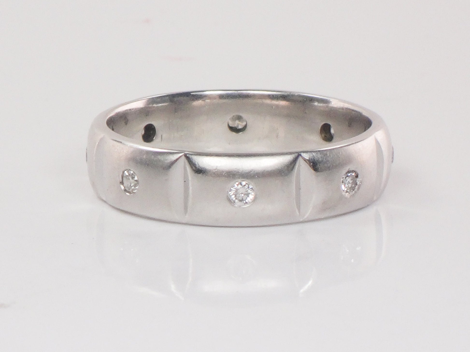 Vintage 14k White Gold Natural Diamond Wedding Band Eternity Wedding Ring Unisex Size 10.75