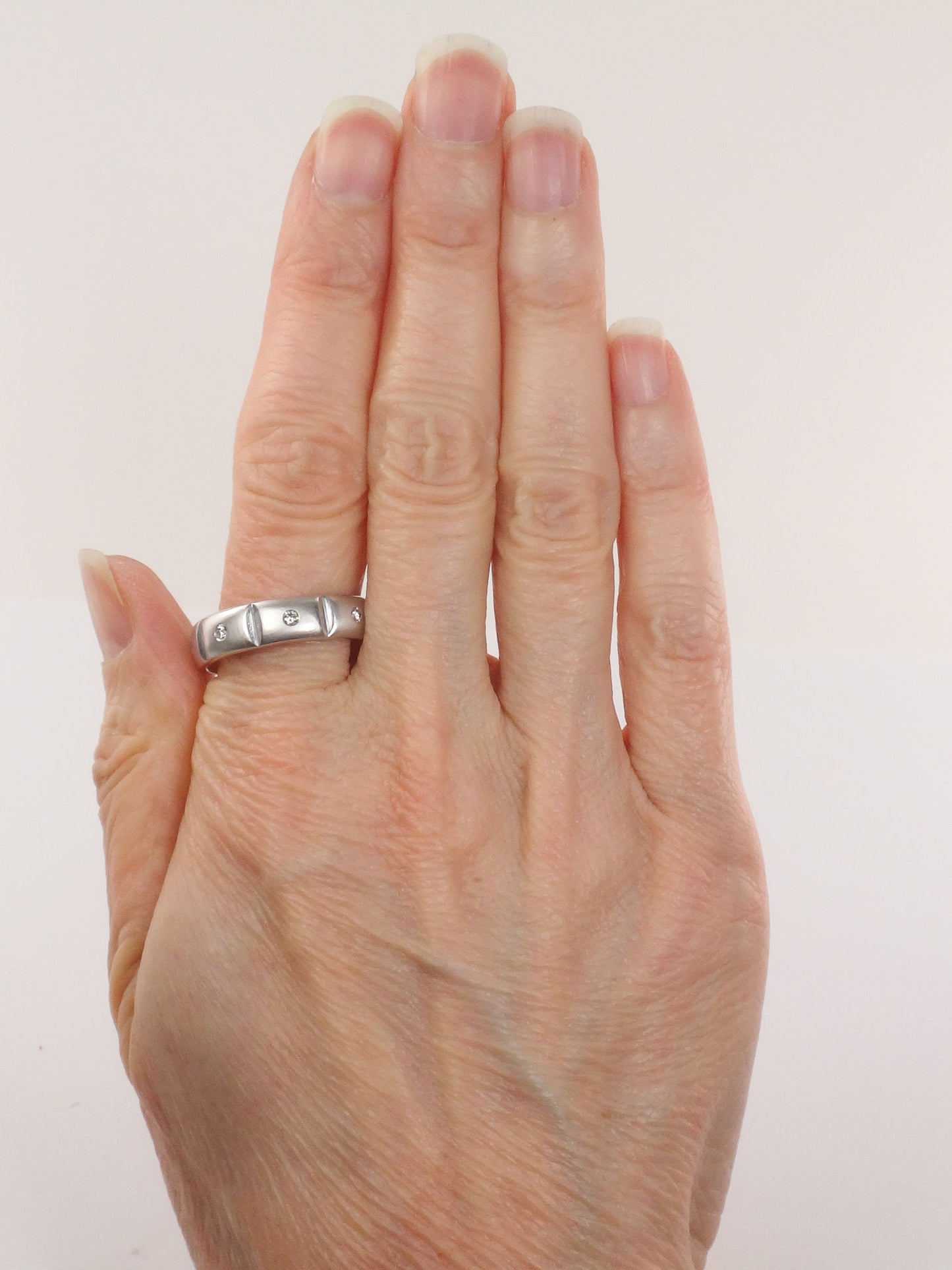 Vintage 14k White Gold Natural Diamond Wedding Band Eternity Wedding Ring Unisex Size 10.75