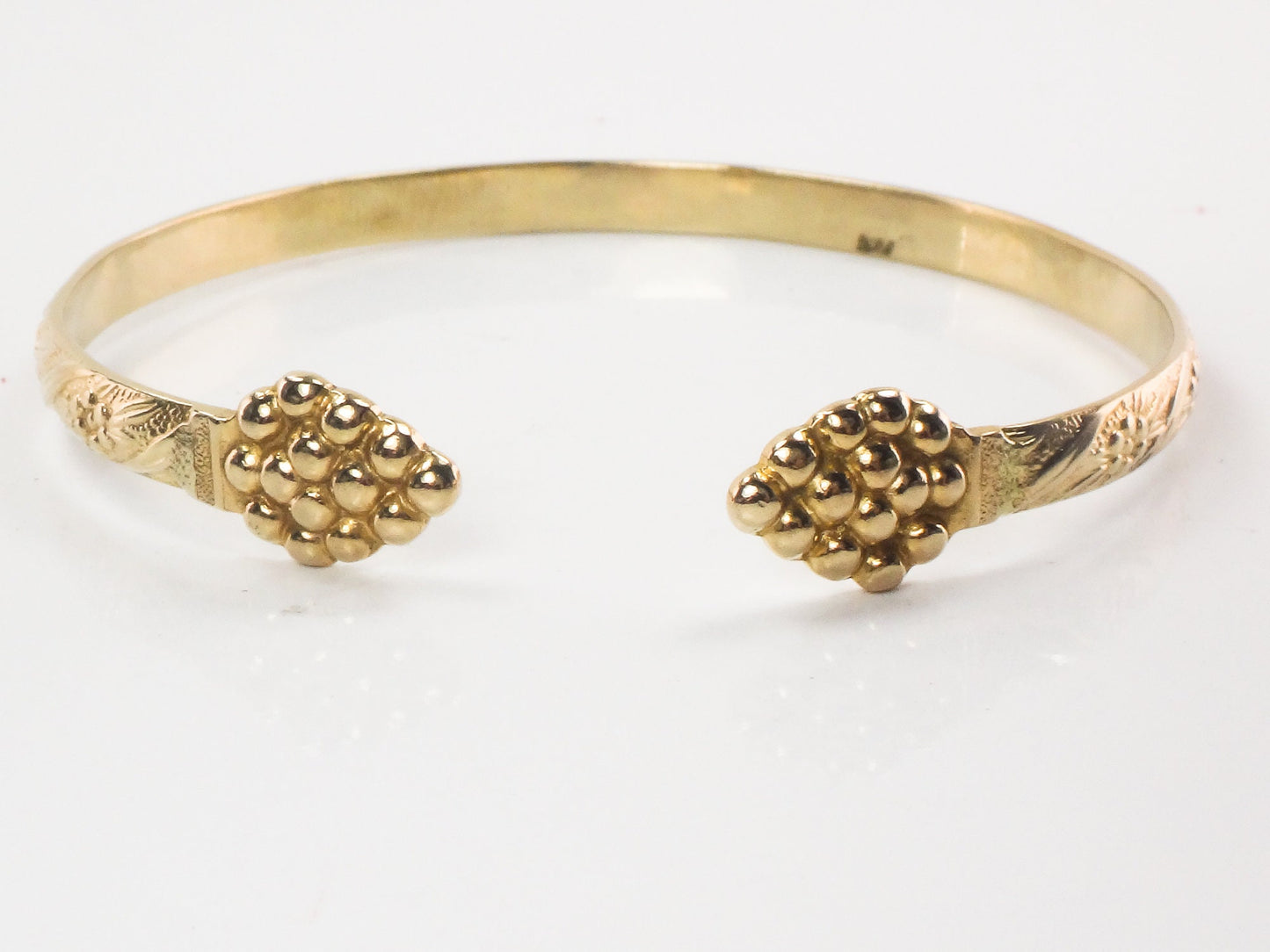 Gold Cuff Bracelet - Vintage 10k Solid Flowers and Grape Design Fine Jewelry