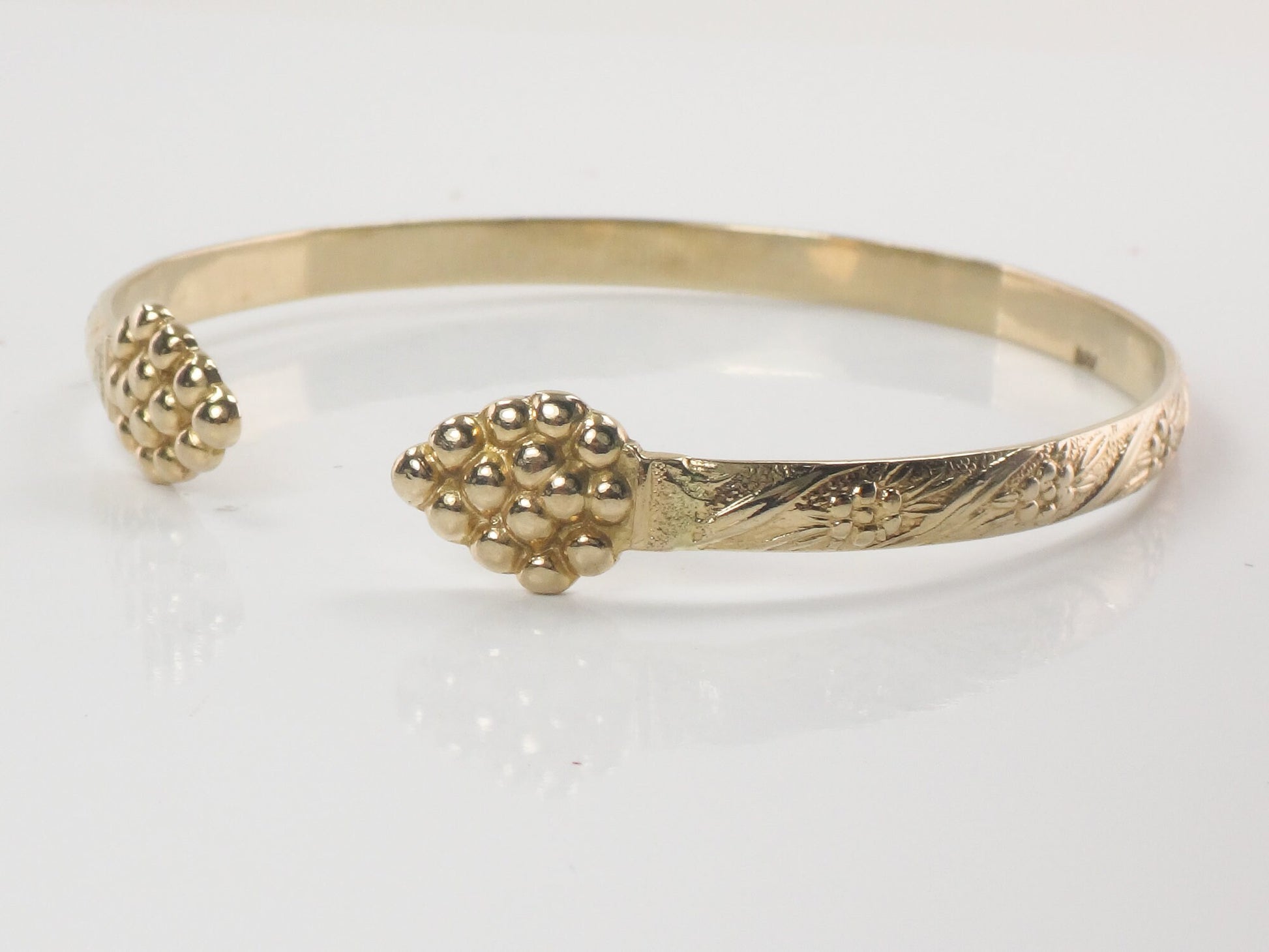 Gold Cuff Bracelet - Vintage 10k Solid Flowers and Grape Design Fine Jewelry