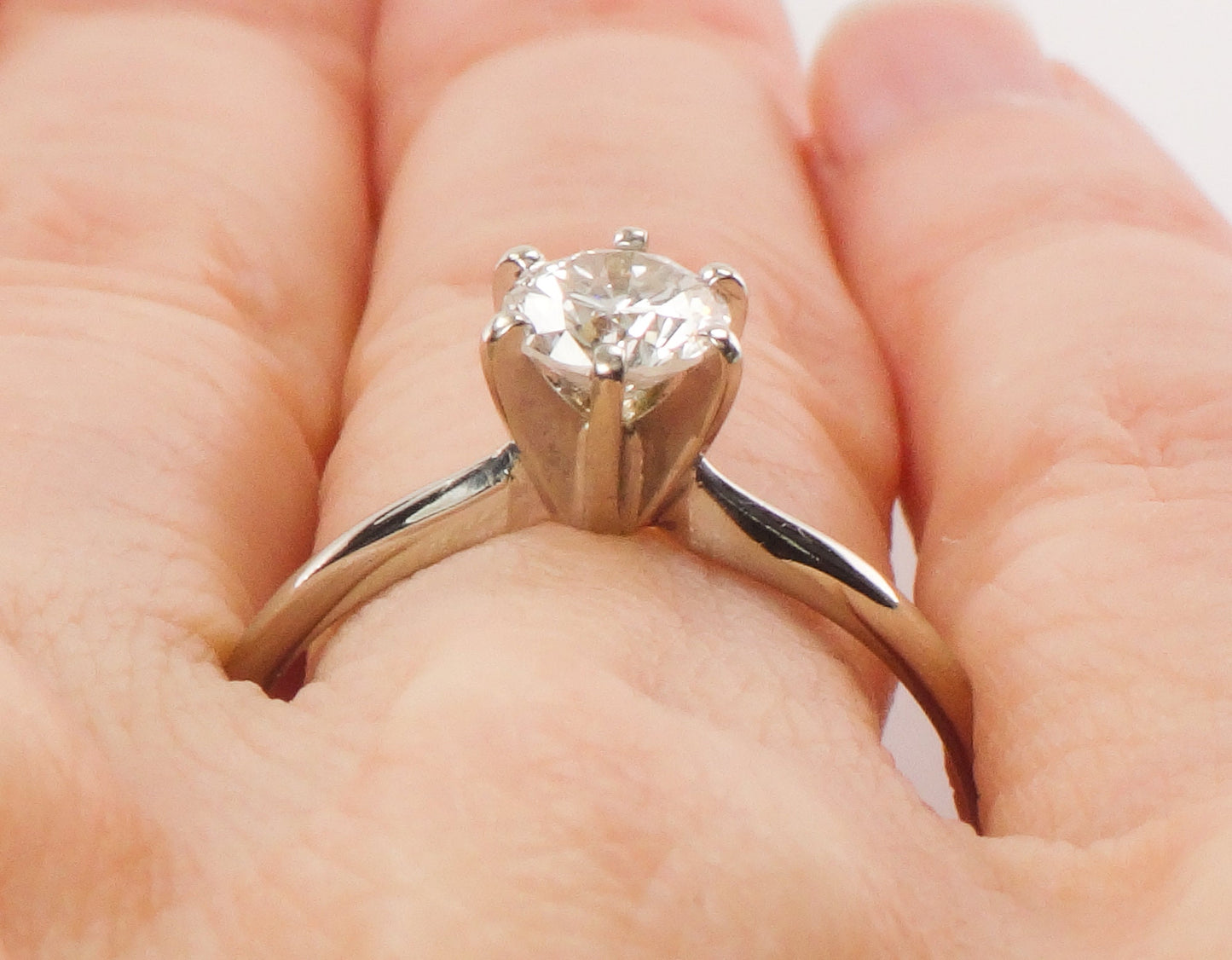 Vintage 14k White Gold Round Natural Diamond Solitaire Engagement Ring, Approximately .69 Carats Diamond