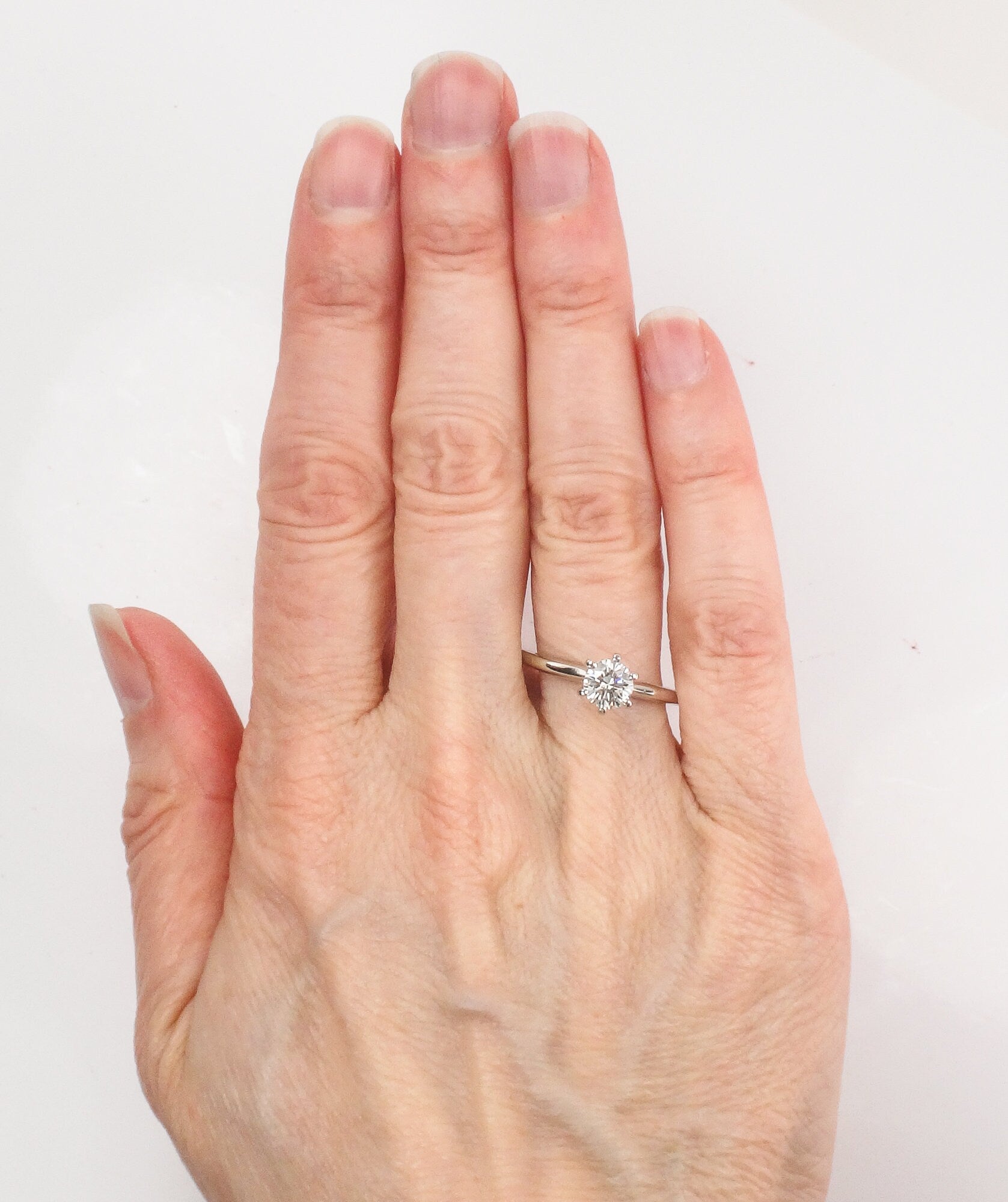 Vintage 14k White Gold Round Natural Diamond Solitaire Engagement Ring, Approximately .69 Carats Diamond