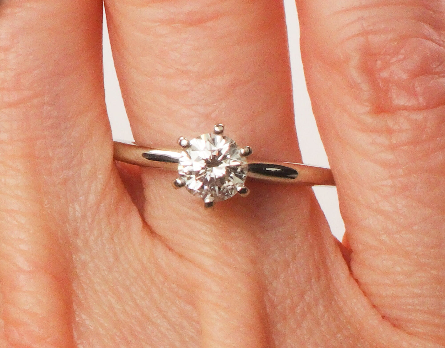 Vintage 14k White Gold Round Natural Diamond Solitaire Engagement Ring, Approximately .69 Carats Diamond