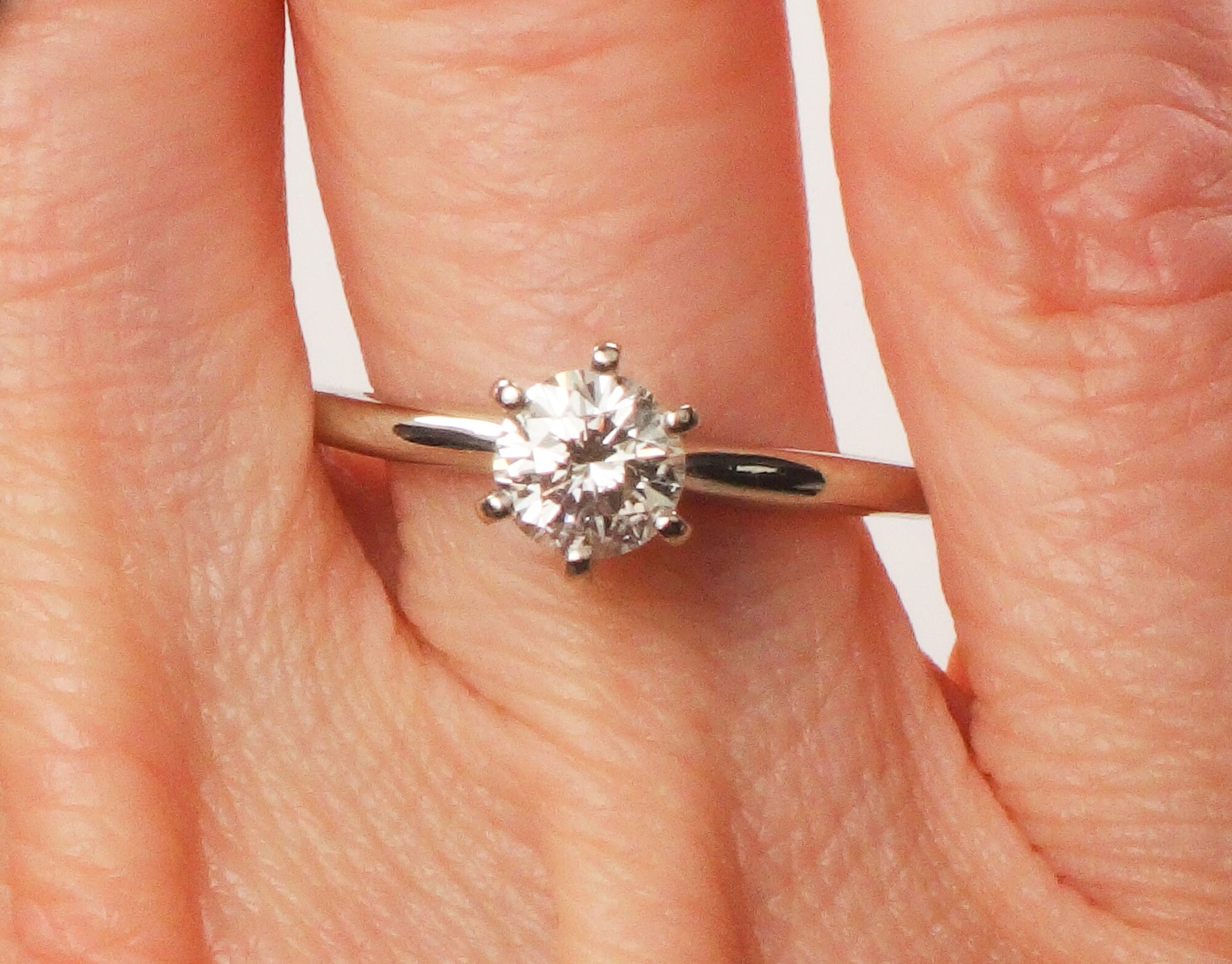 Vintage 14k White Gold Round Natural Diamond Solitaire Engagement Ring, Approximately .69 Carats Diamond