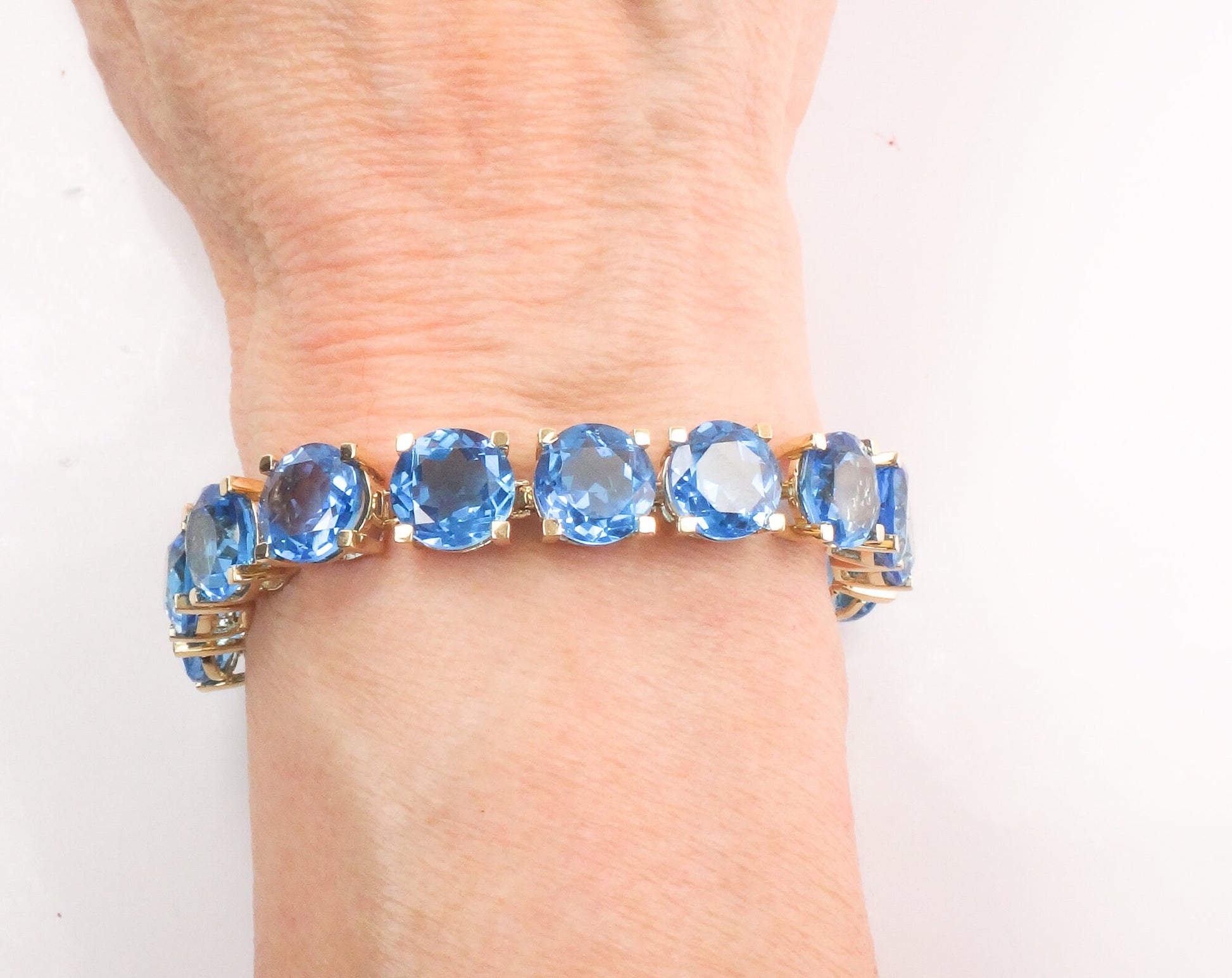 Vintage 14k Yellow Gold Blue Topaz Tennis Bracelet - December Birthstone
