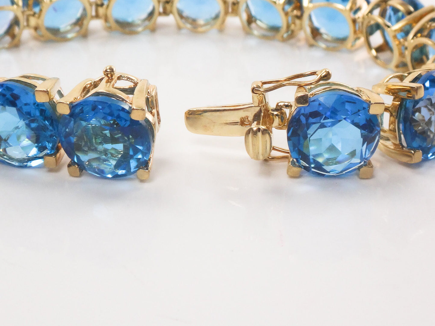 Vintage 14k Yellow Gold Blue Topaz Tennis Bracelet - December Birthstone