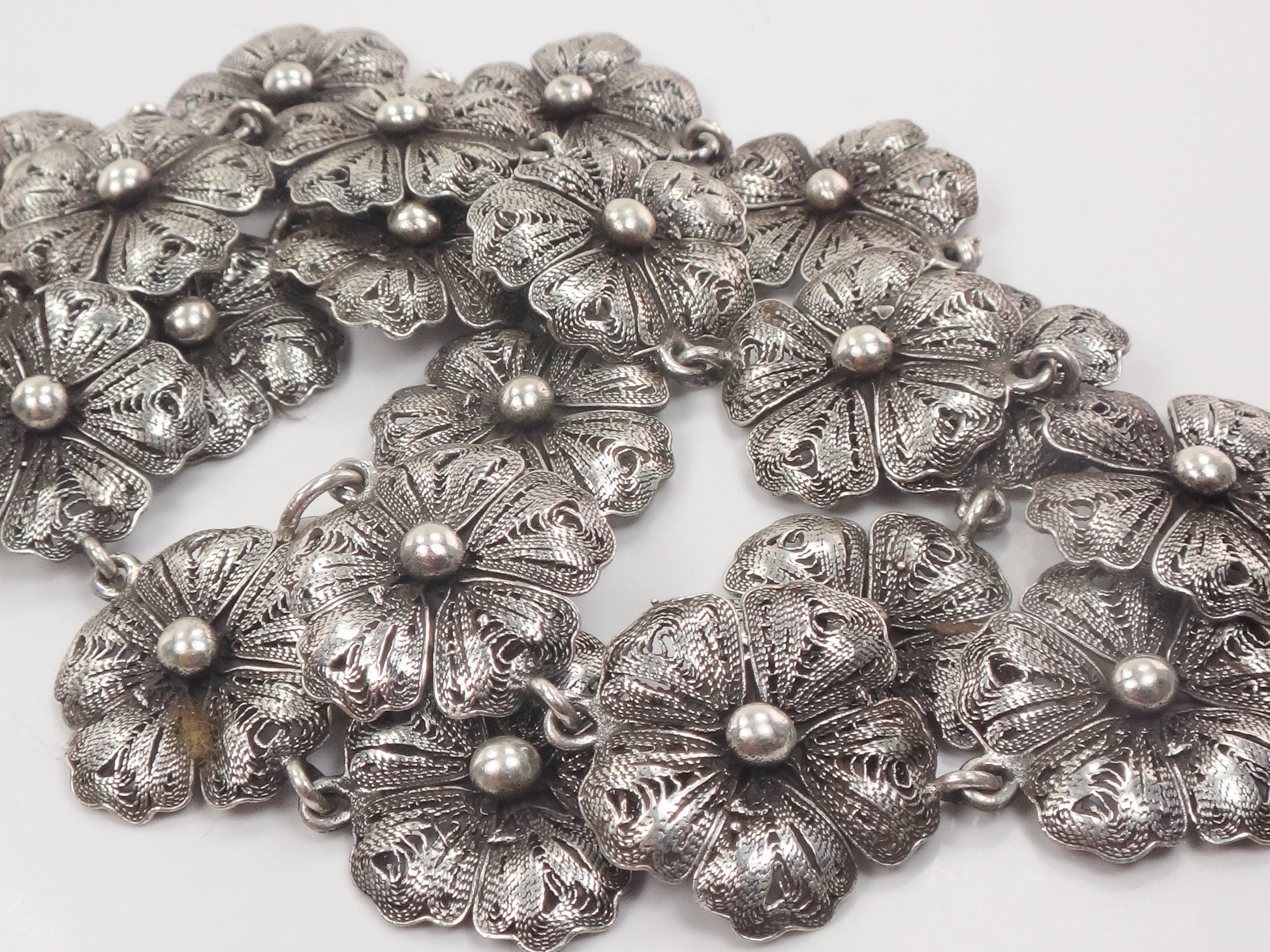 Vintage Sterling Silver Flower Necklace 19.5"