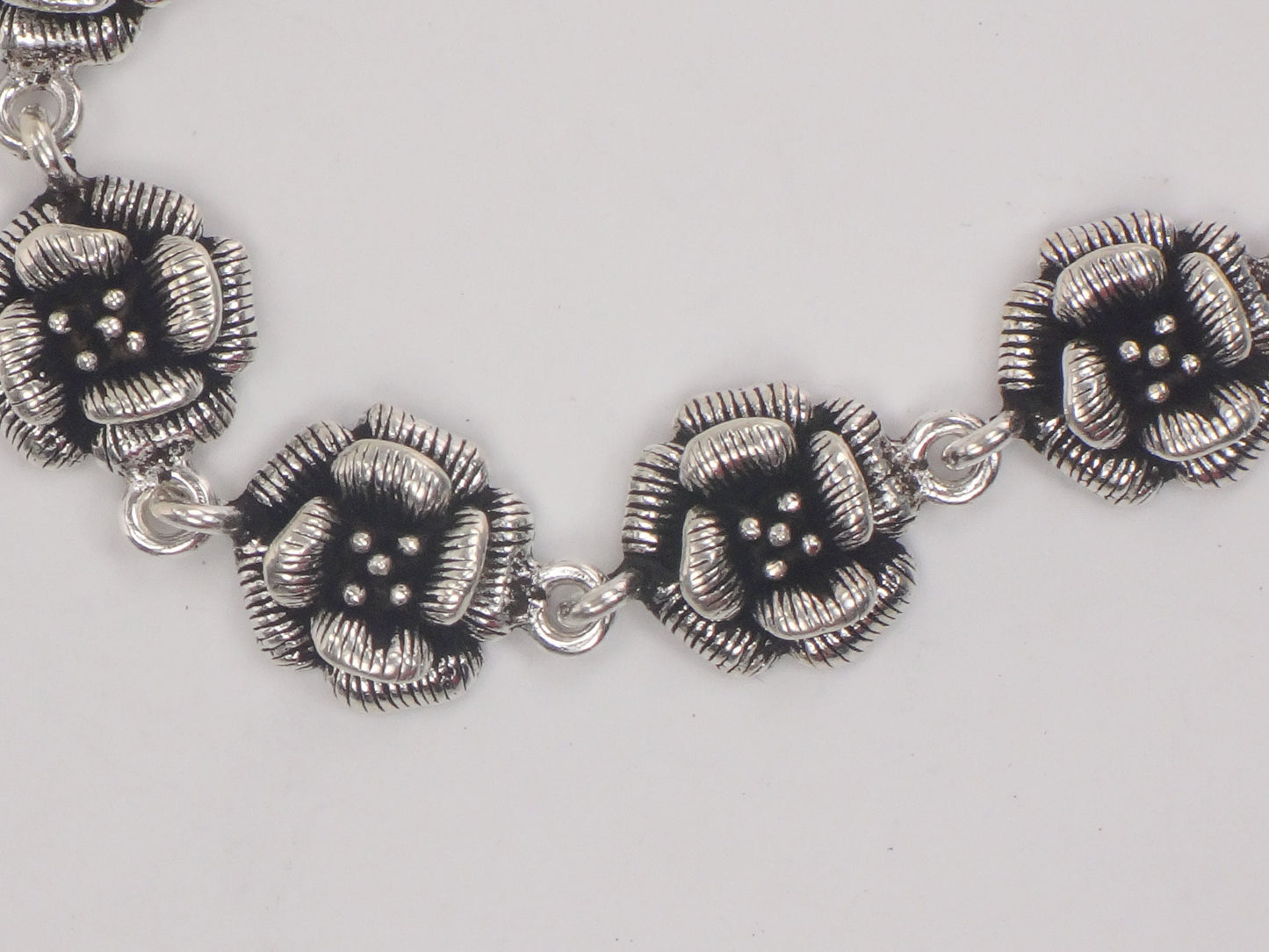 Floral Sterling Silver Bracelet Vintage Flower Bracelet 7.5"