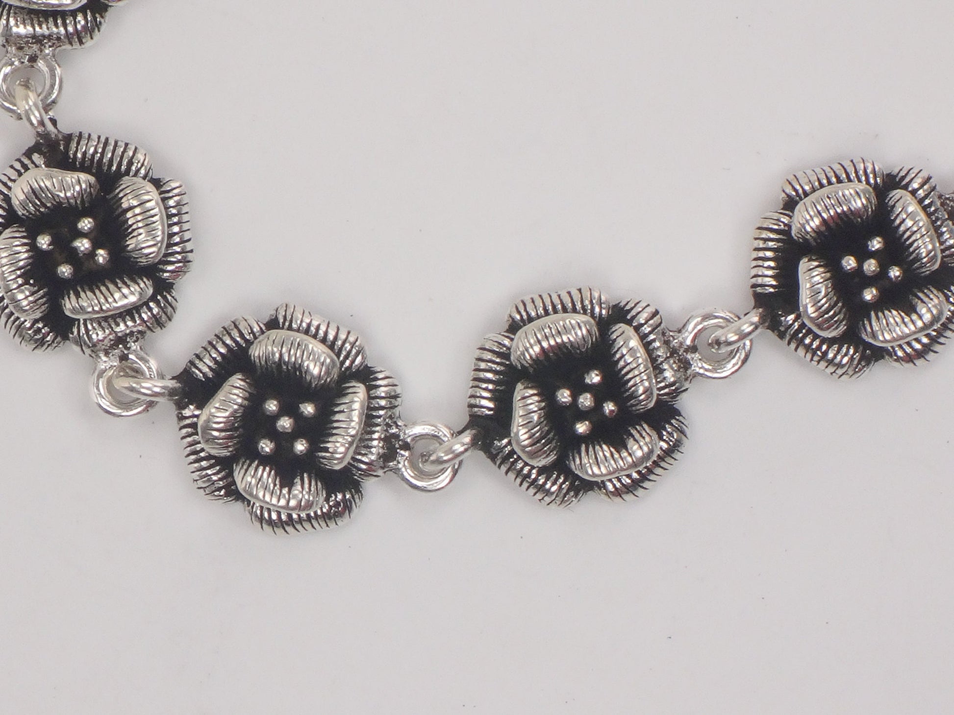 Floral Sterling Silver Bracelet Vintage Flower Bracelet 7.5"
