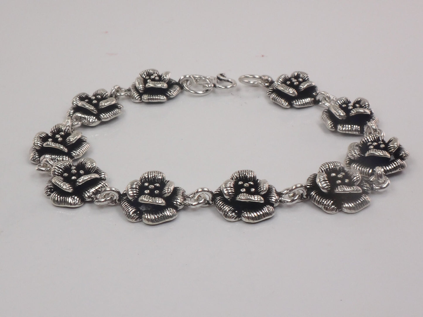 Floral Sterling Silver Bracelet Vintage Flower Bracelet 7.5"