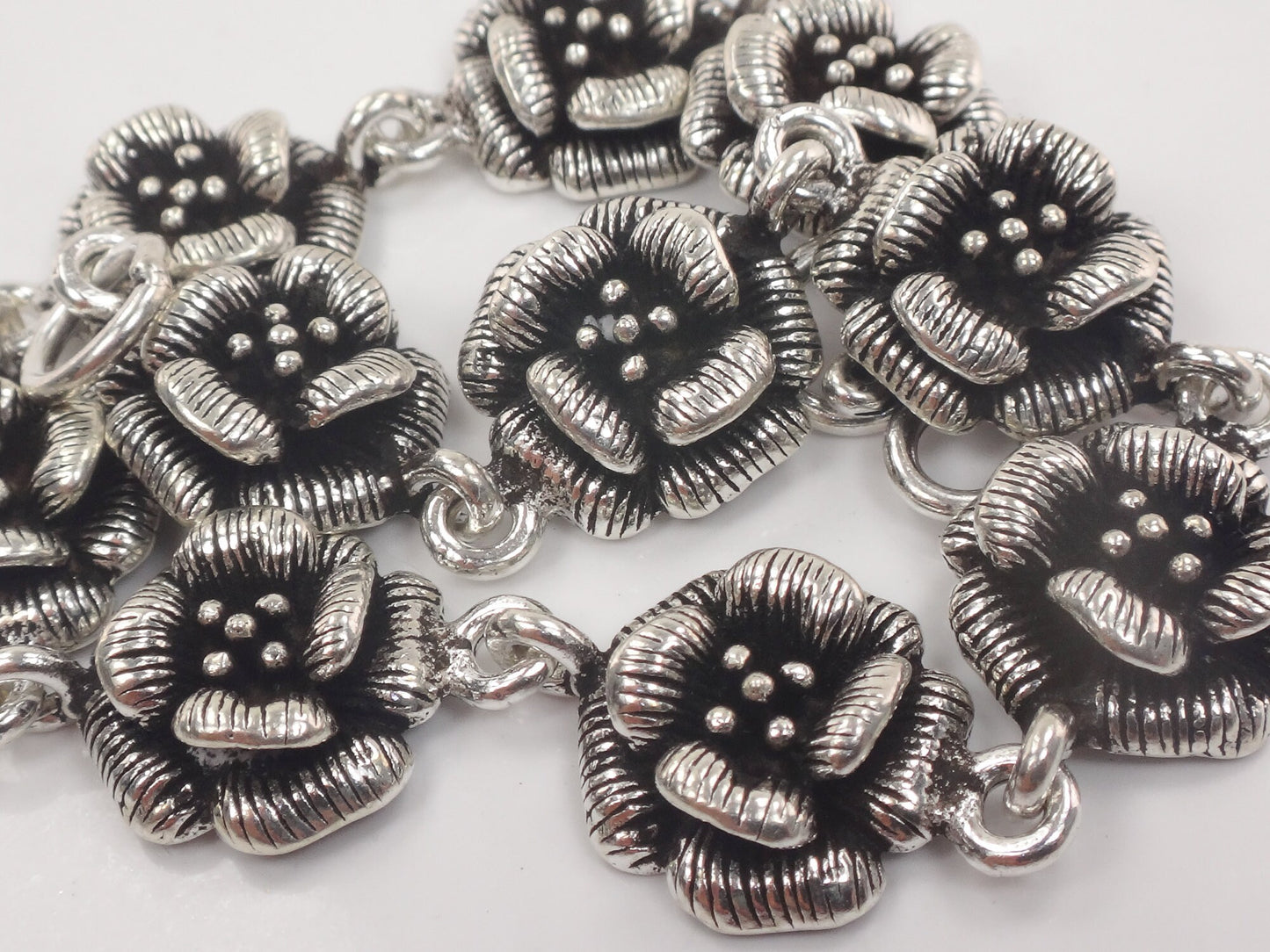 Floral Sterling Silver Bracelet Vintage Flower Bracelet 7.5"