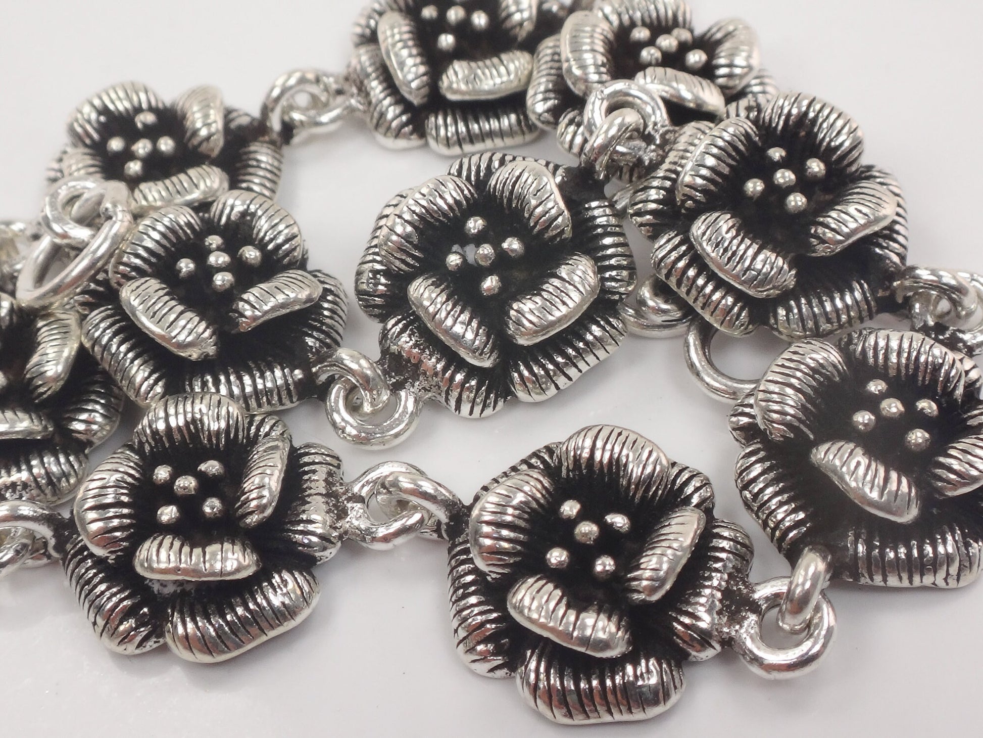 Floral Sterling Silver Bracelet Vintage Flower Bracelet 7.5"