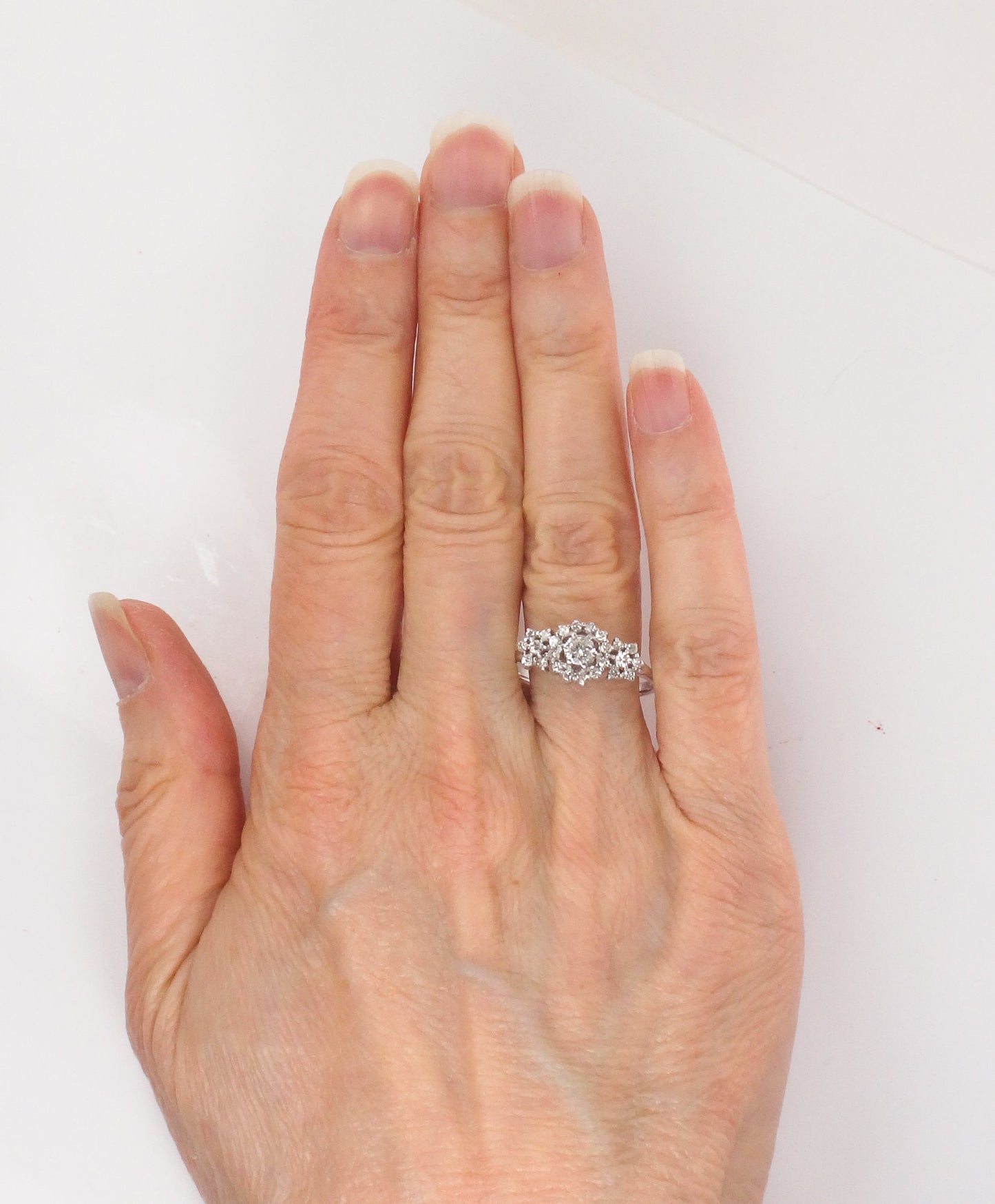 18k White Gold Diamond Engagement Ring with 1/2 Carat TDW - Natural Gemstones - Size 9 - Circa 1980's Fine Vintage Jewelry