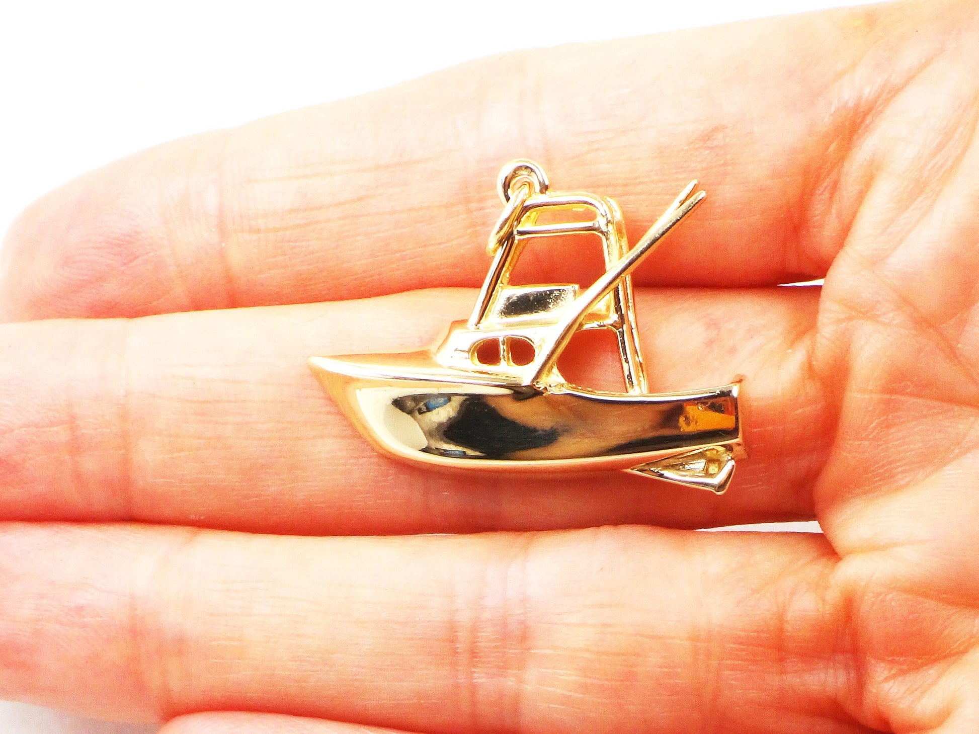 Vintage 14k Yellow Gold Fishing Boat Pendant Charm