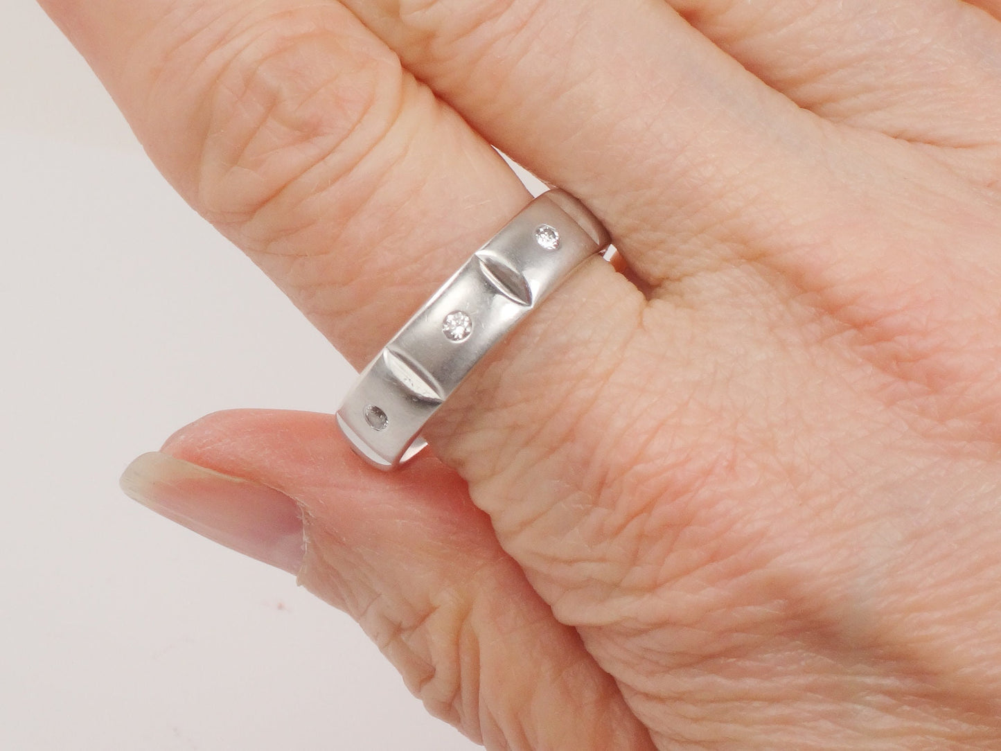 Vintage 14k White Gold Natural Diamond Wedding Band Eternity Wedding Ring Unisex Size 10.75