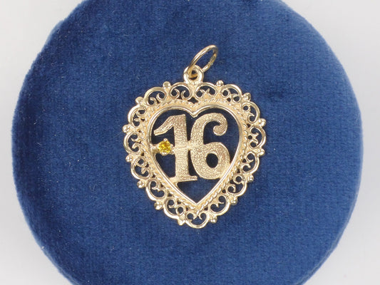 Vintage 14k Gold Sweet 16 Heart Charm Pendant