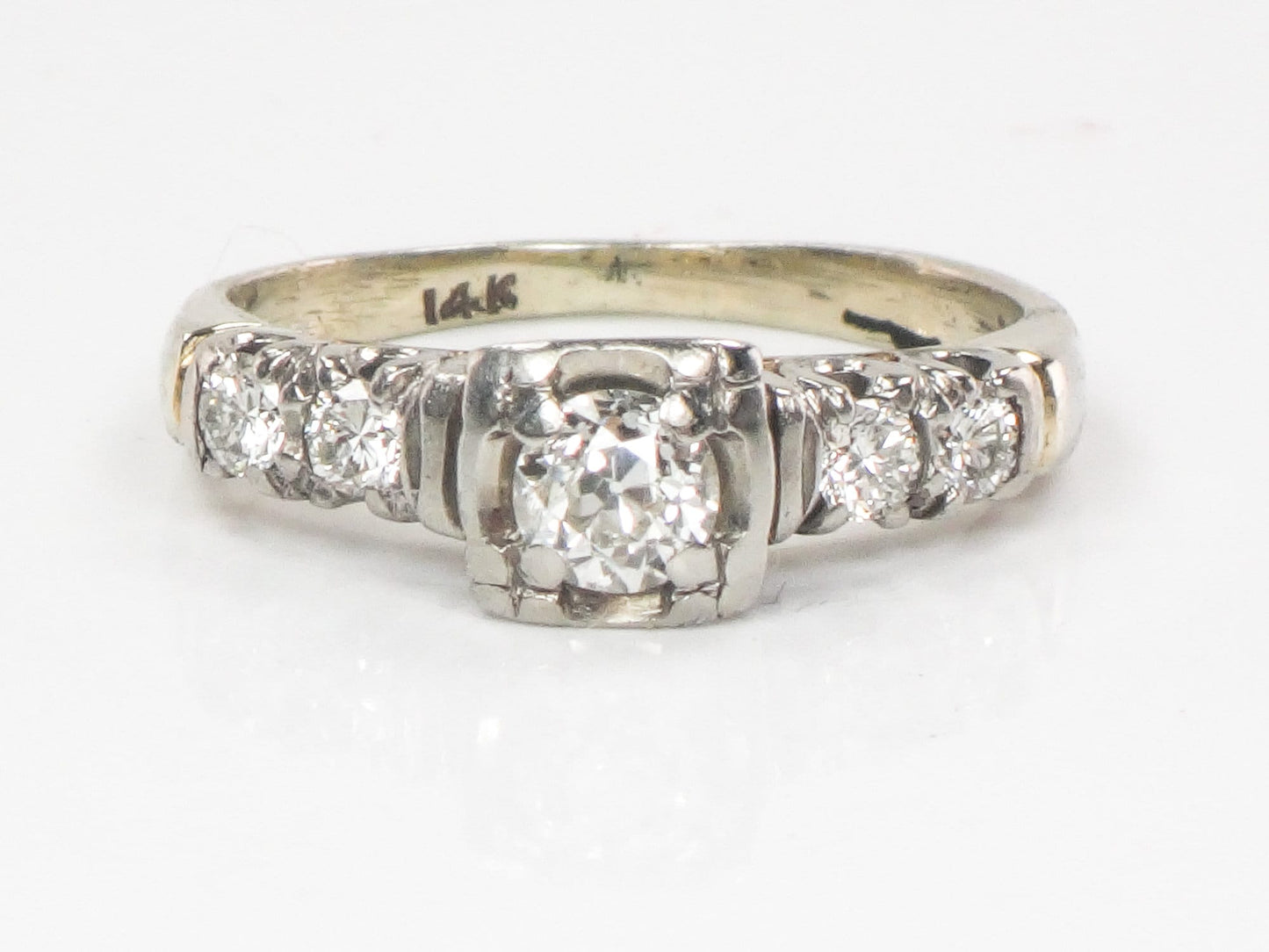 Vintage 14k White Gold Old European Cut Diamond Engagement Ring (.50 Carat TDW)