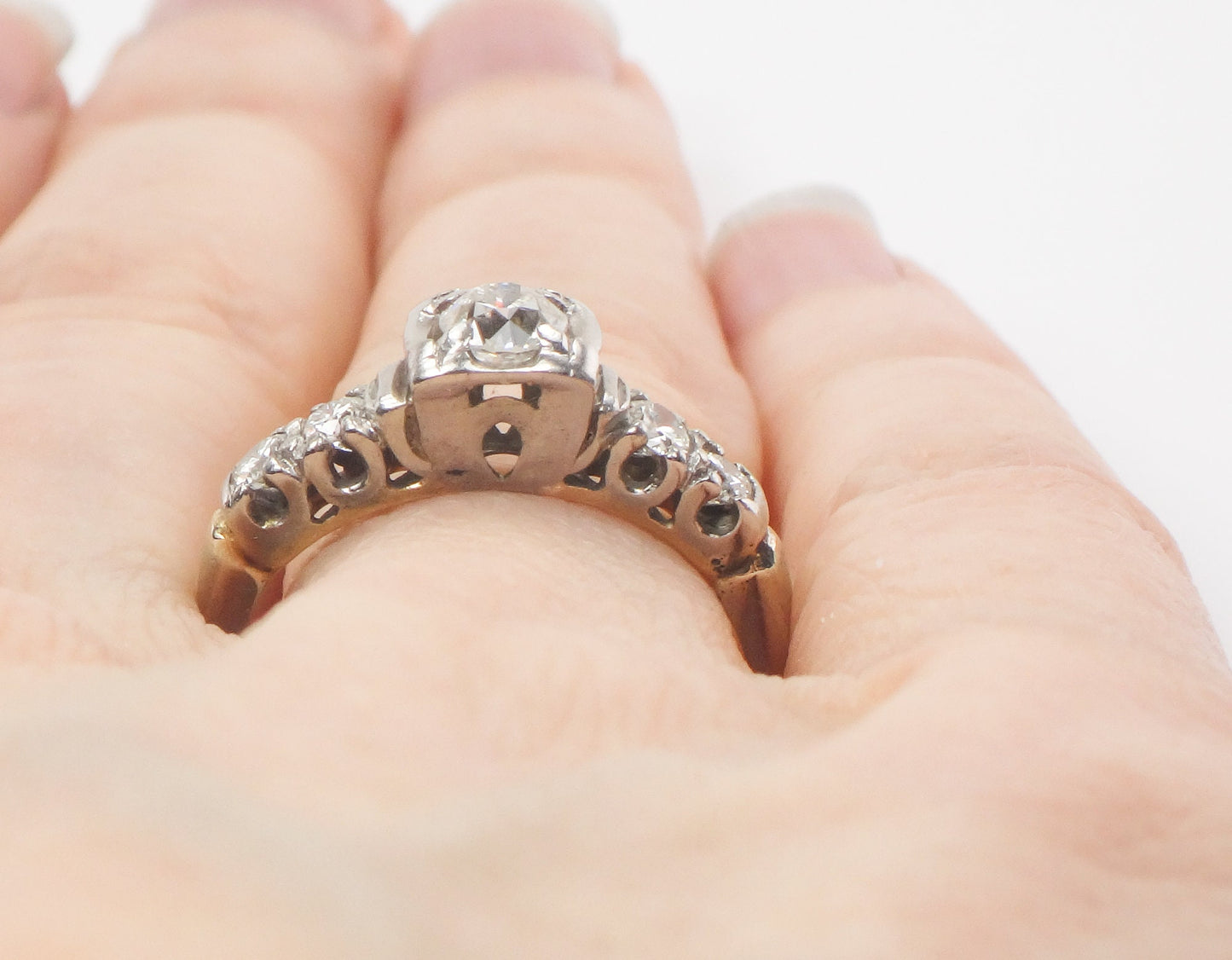 Vintage 14k White Gold Old European Cut Diamond Engagement Ring (.50 Carat TDW)