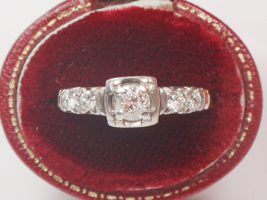 Vintage 14k White Gold Old European Cut Diamond Engagement Ring (.50 Carat TDW)