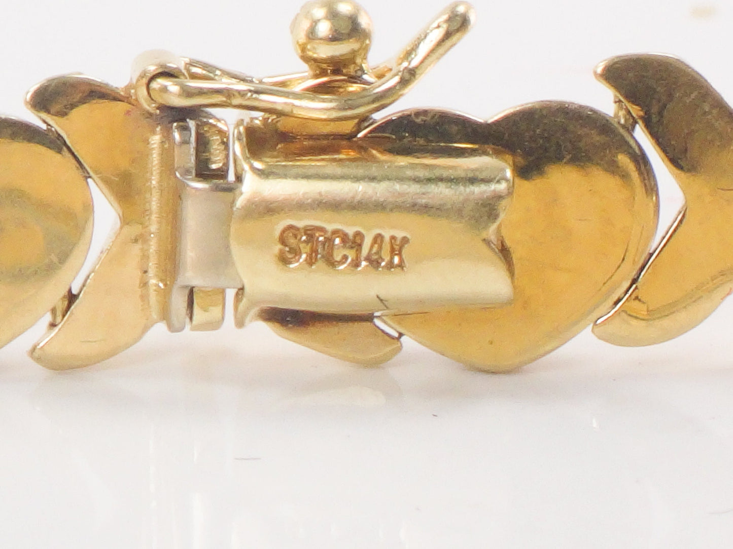 14k Two-Tone Gold X and Hearts Bracelet - Hugs and Kisses Italian Gold Bracelet - 7.25" - Circa 1990's