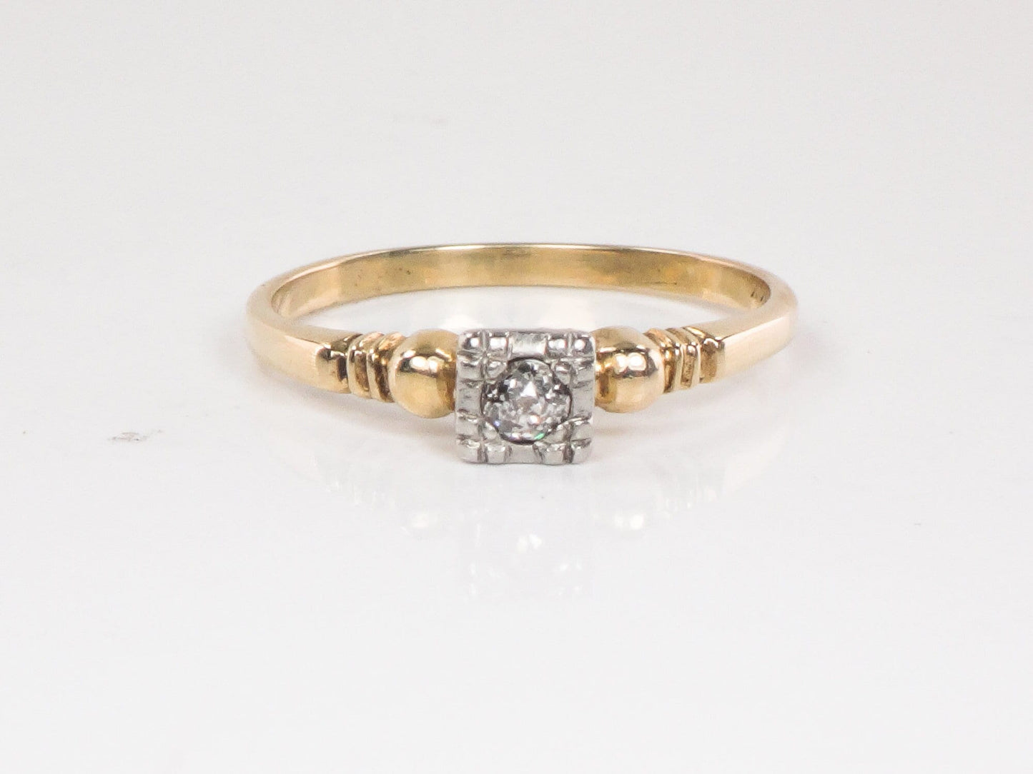 Vintage 14k Two Tone Gold Old Mine Cut Diamond Engagement Ring - 1940s Size 6.75