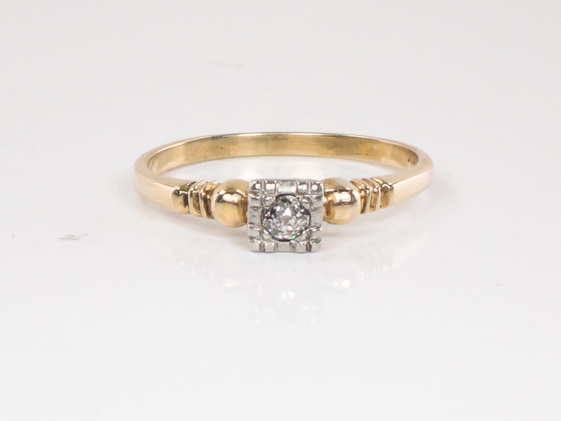 Vintage 14k Two Tone Gold Old Mine Cut Diamond Engagement Ring - 1940s Size 6.75