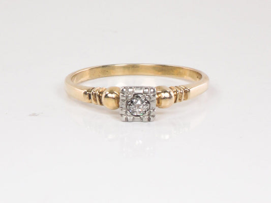 Vintage 14k Two Tone Gold Old Mine Cut Diamond Engagement Ring - 1940s Size 6.75