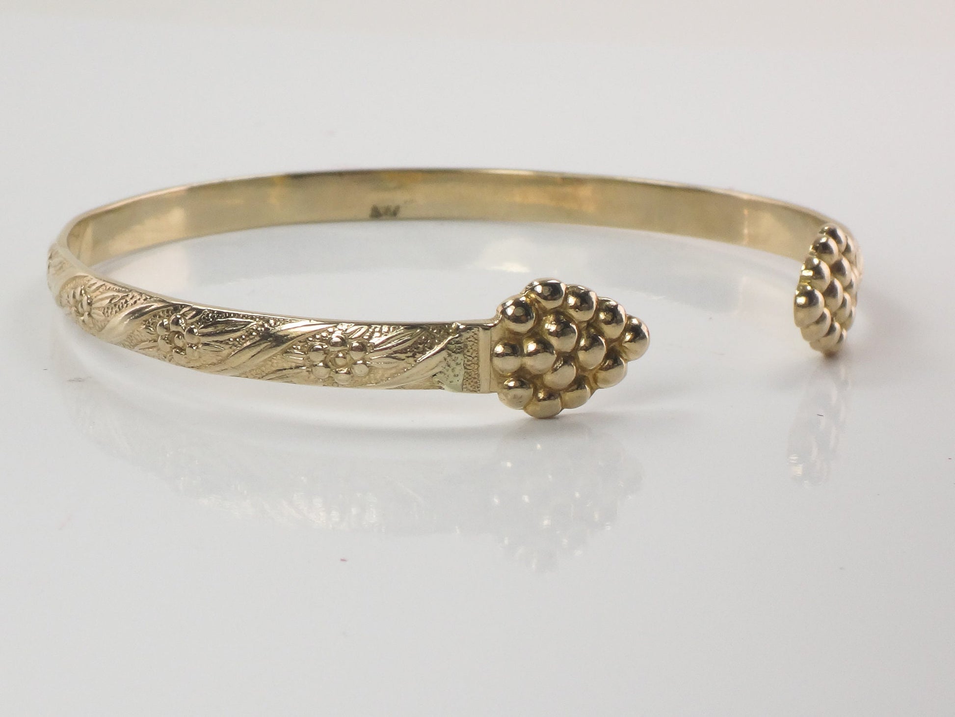 Gold Cuff Bracelet - Vintage 10k Solid Flowers and Grape Design Fine Jewelry