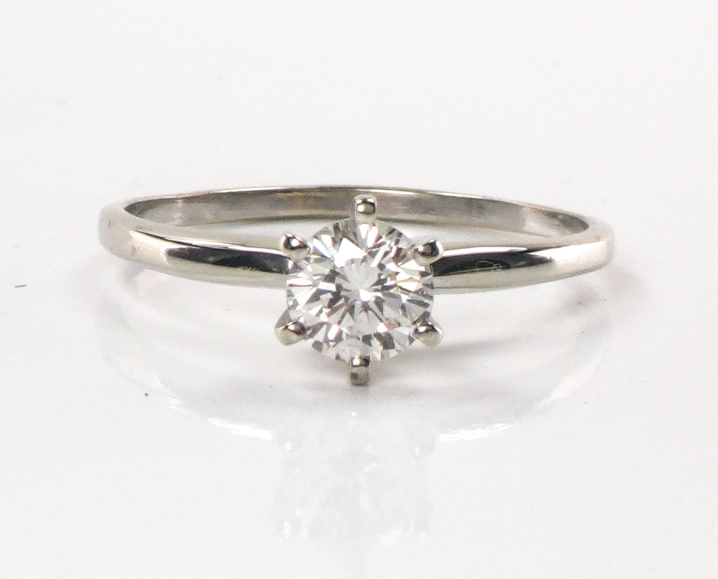Vintage 14k White Gold Round Natural Diamond Solitaire Engagement Ring, Approximately .69 Carats Diamond