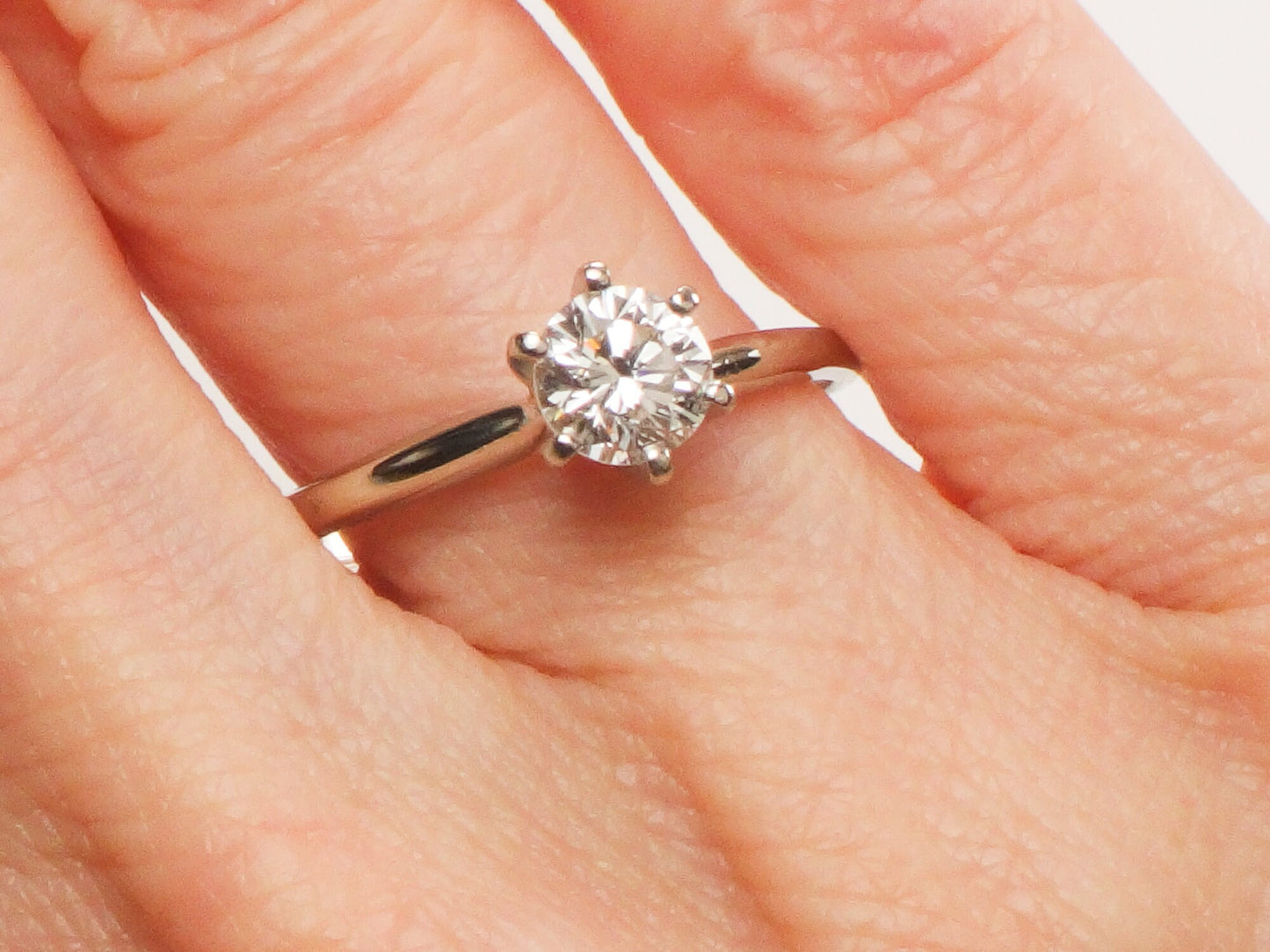 Vintage 14k White Gold Round Natural Diamond Solitaire Engagement Ring, Approximately .69 Carats Diamond