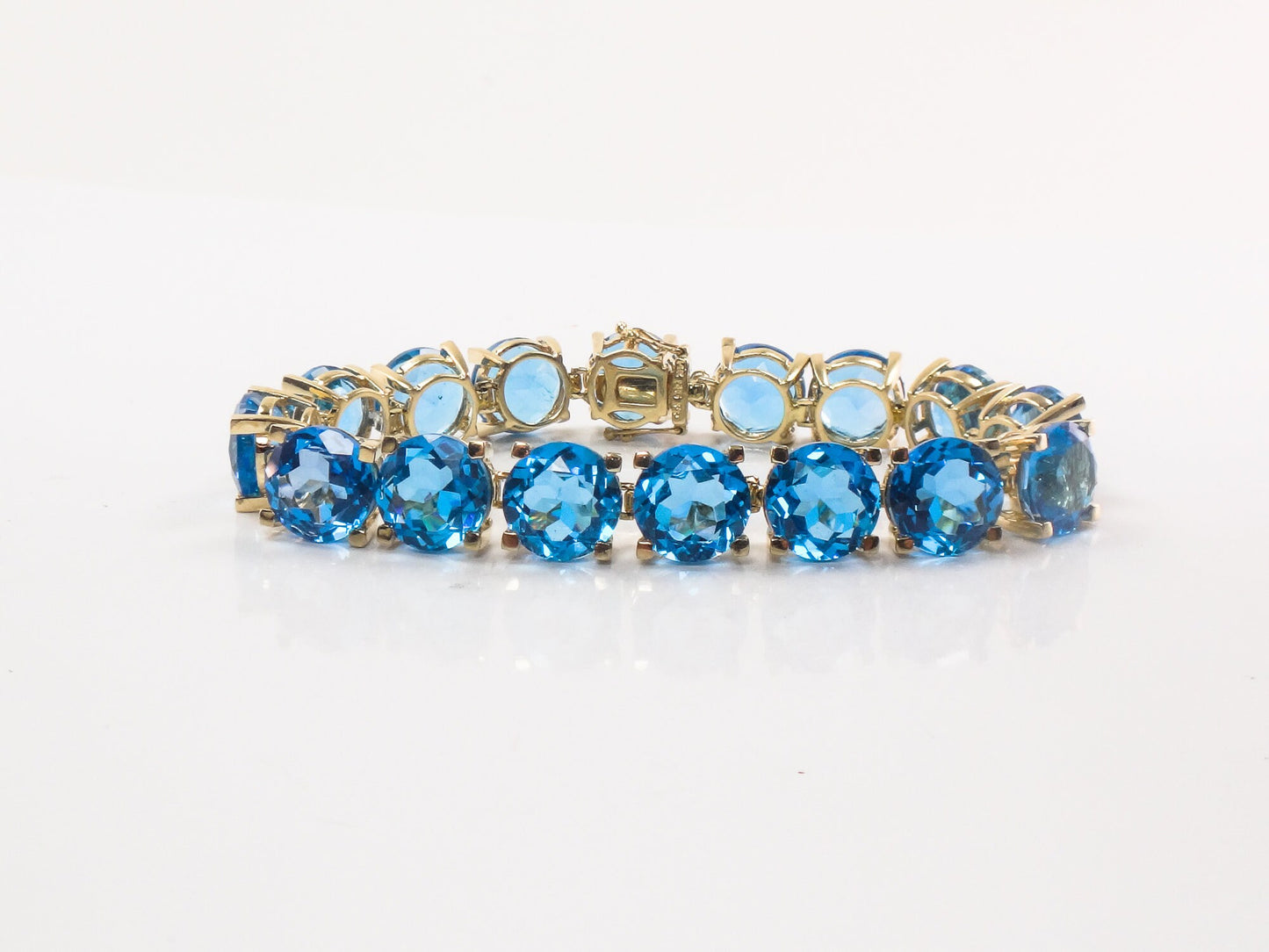 Vintage 14k Yellow Gold Blue Topaz Tennis Bracelet - December Birthstone