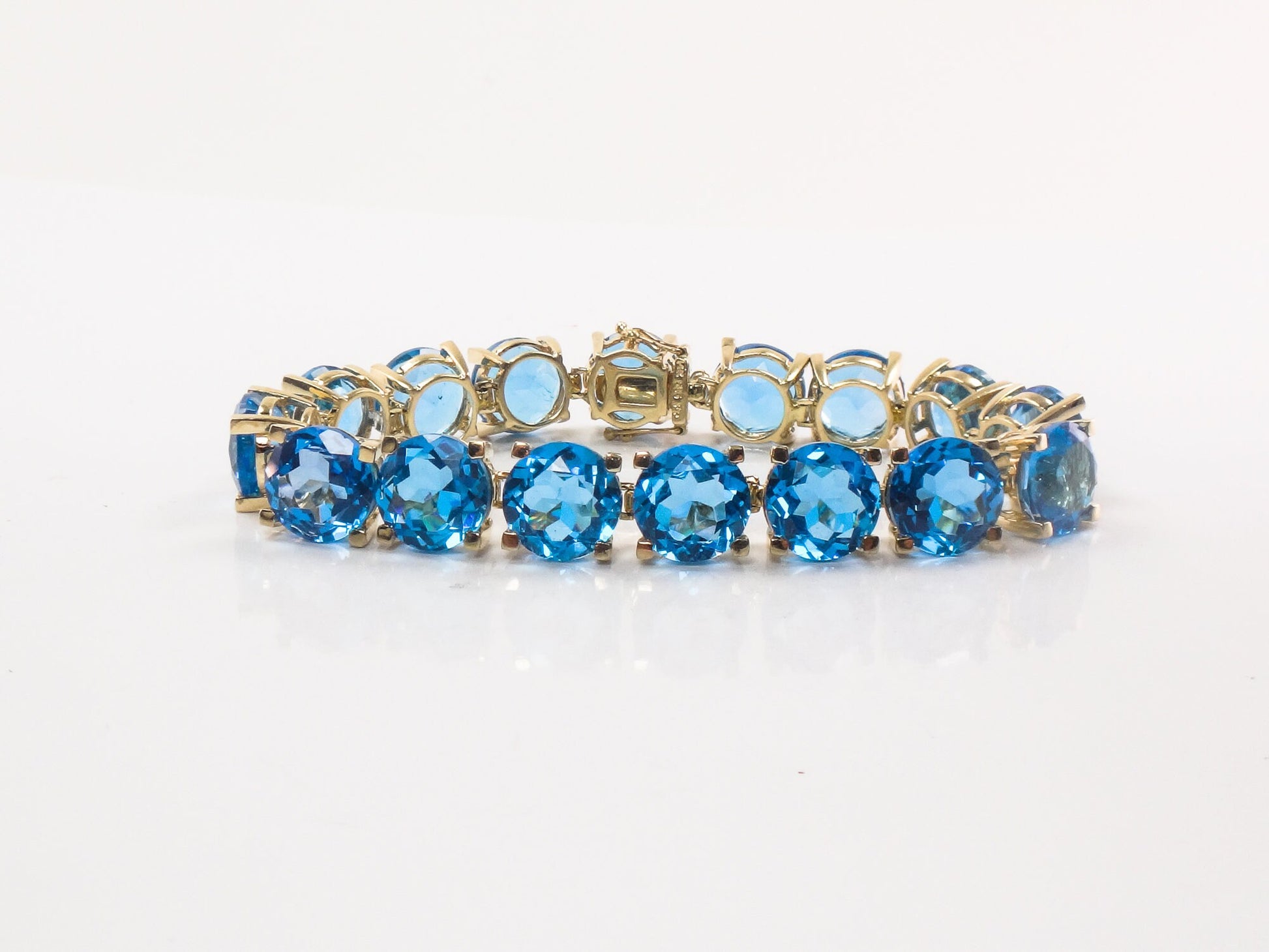 Vintage 14k Yellow Gold Blue Topaz Tennis Bracelet - December Birthstone