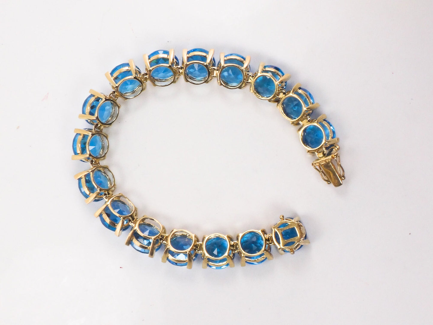 Vintage 14k Yellow Gold Blue Topaz Tennis Bracelet - December Birthstone