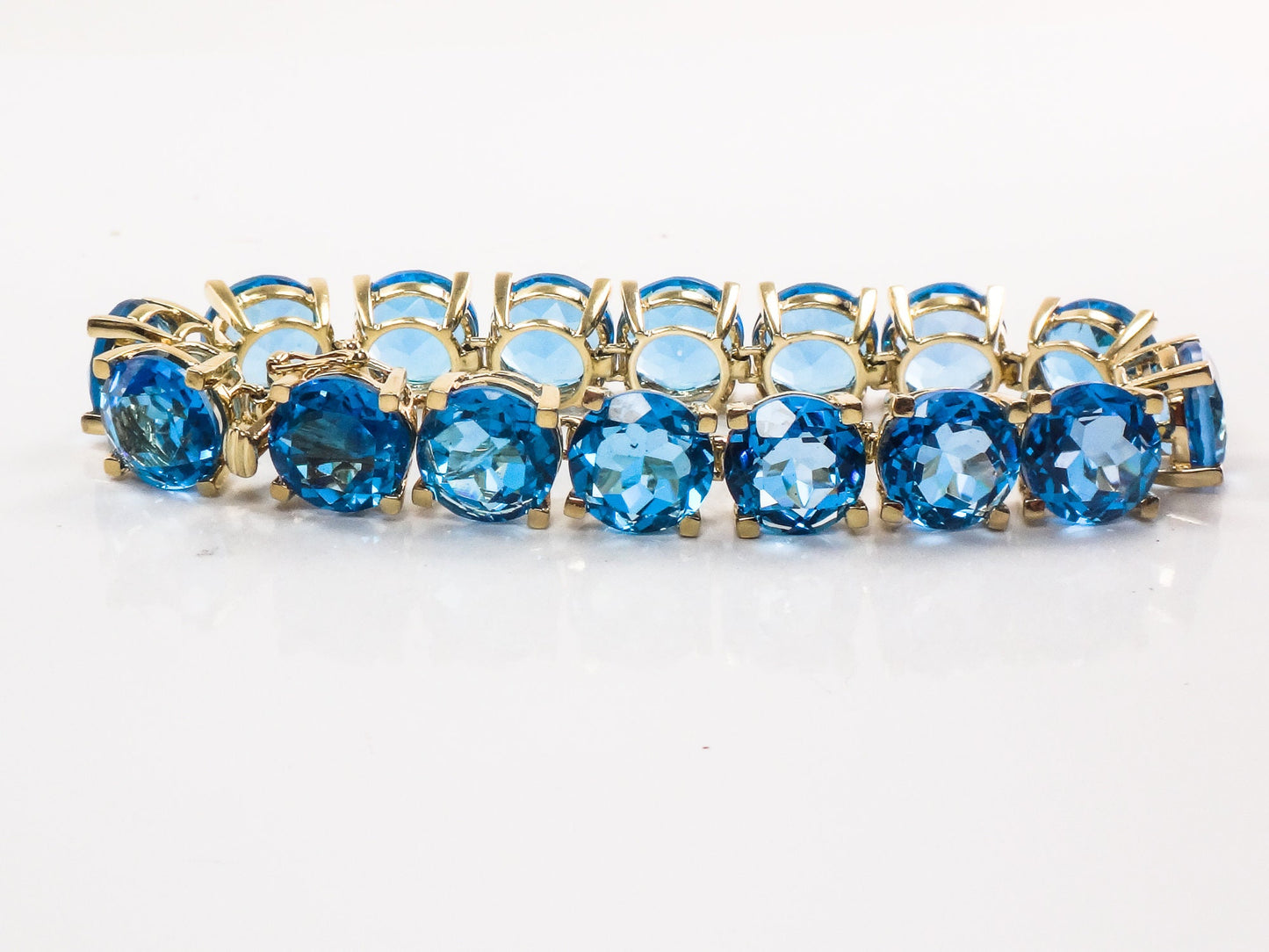 Vintage 14k Yellow Gold Blue Topaz Tennis Bracelet - December Birthstone