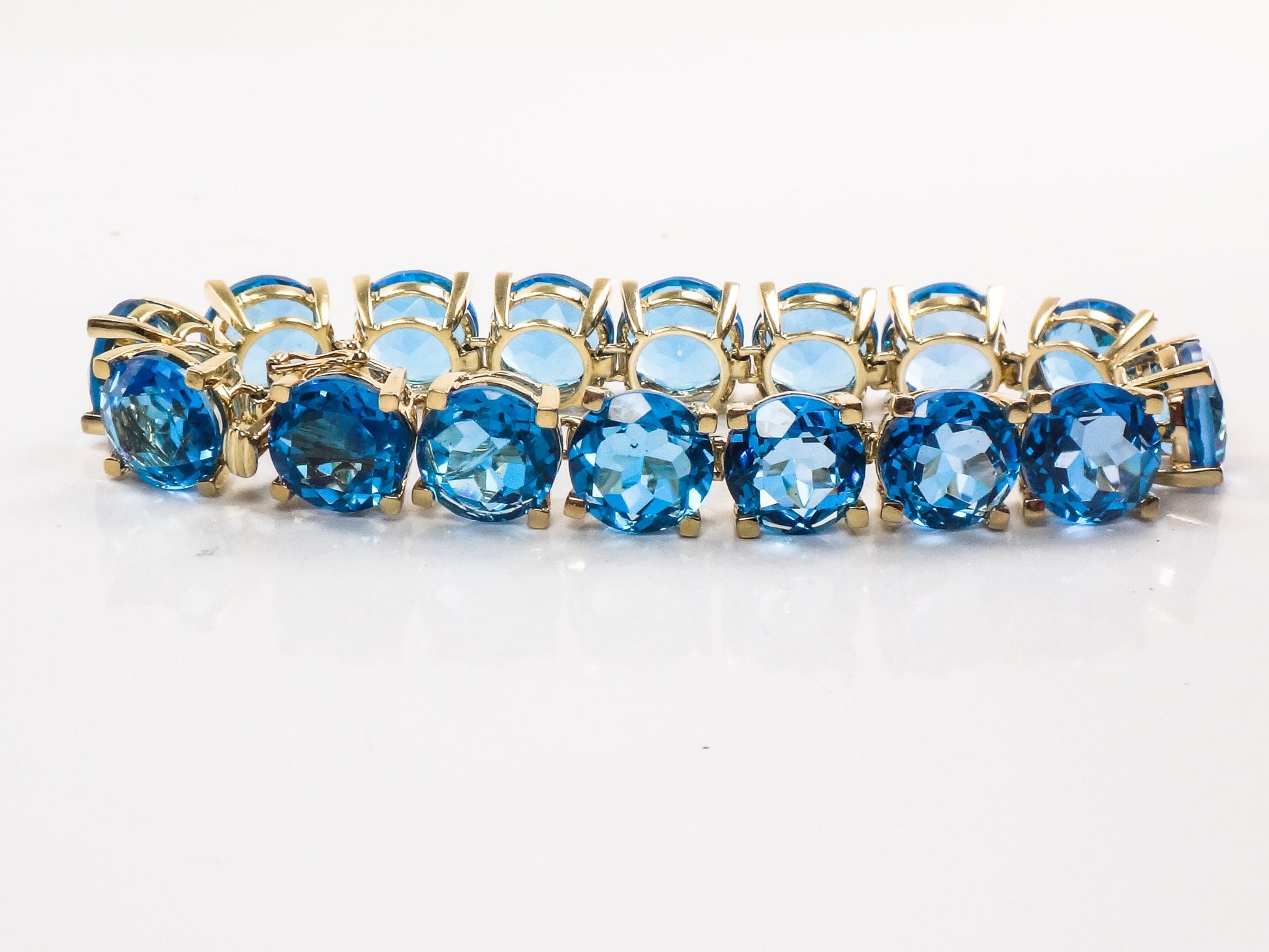 Vintage 14k Yellow Gold Blue Topaz Tennis Bracelet - December Birthstone