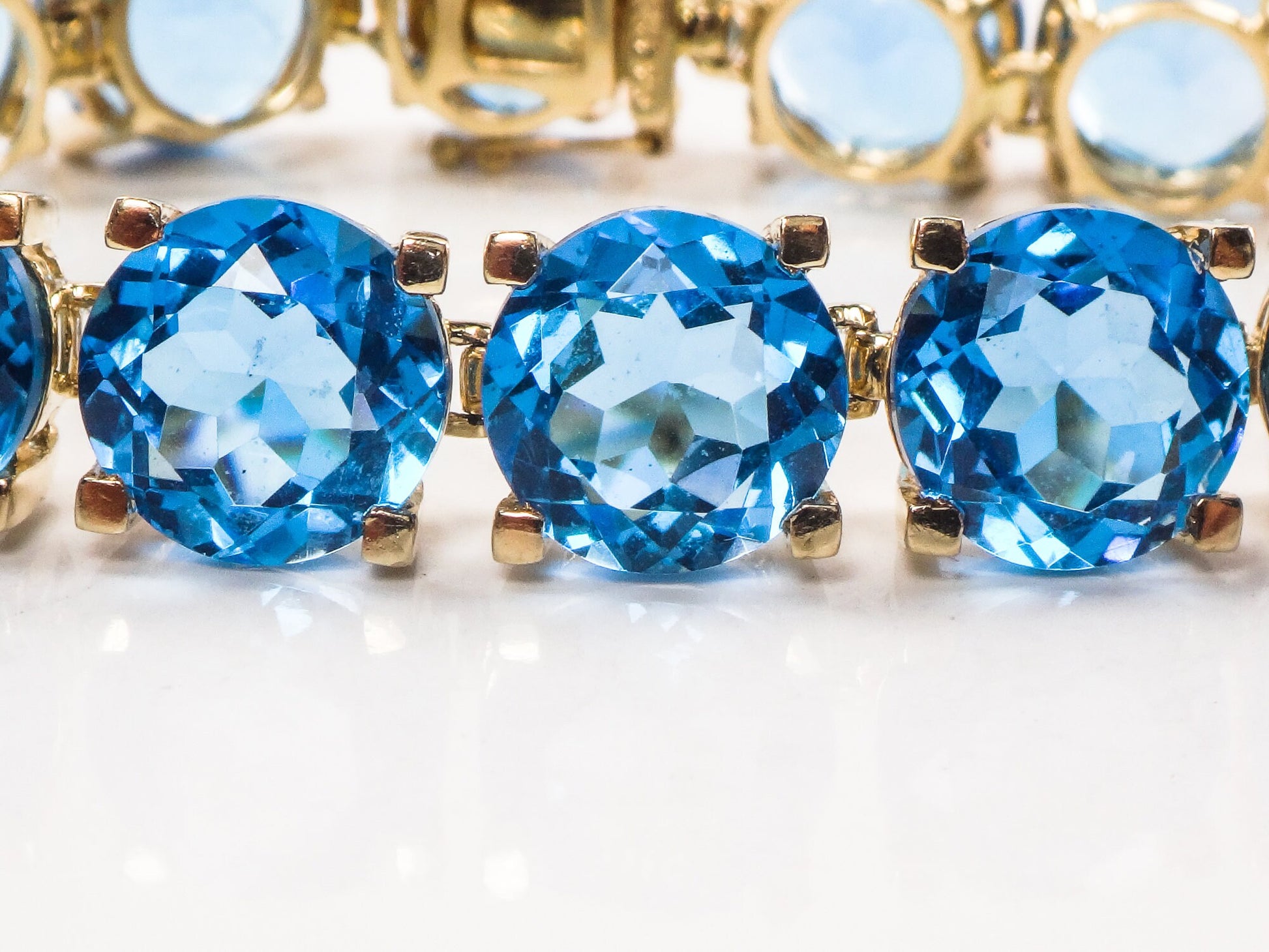 Vintage 14k Yellow Gold Blue Topaz Tennis Bracelet - December Birthstone