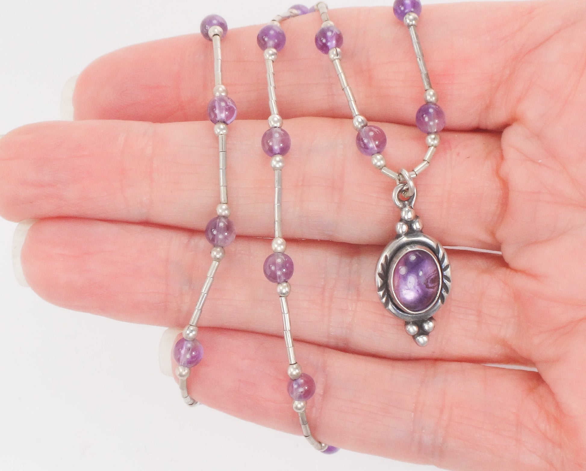 Vintage Sterling Silver Purple Amethyst Drop Necklace 18"