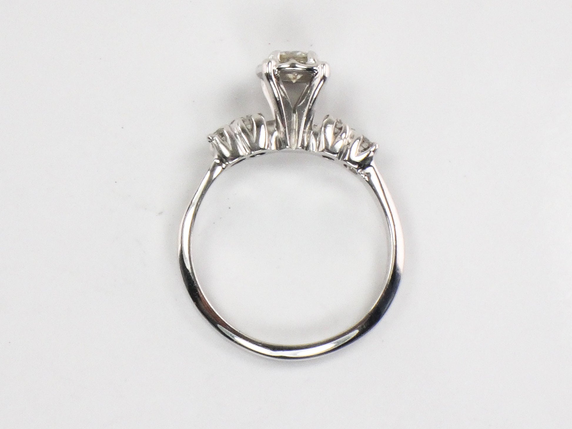 14k White Gold Natural Diamond Engagement Ring Vintage Round Brilliant Cut .25 Carat Center