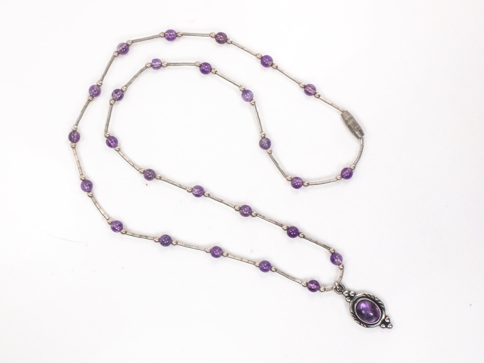 Vintage Sterling Silver Purple Amethyst Drop Necklace 18"