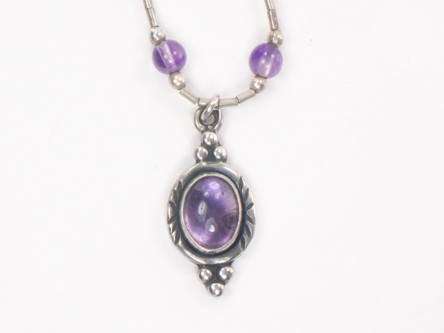 Vintage Sterling Silver Purple Amethyst Drop Necklace 18"