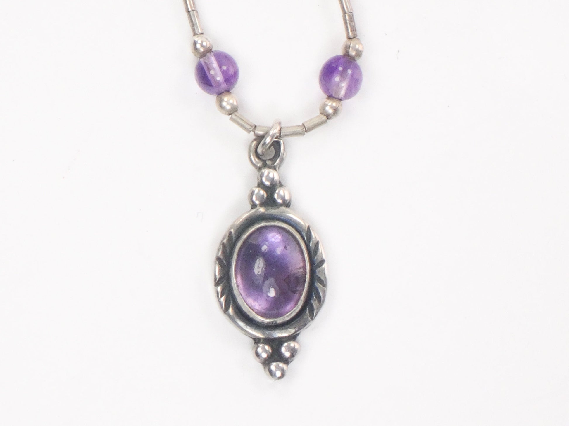 Vintage Sterling Silver Purple Amethyst Drop Necklace 18"