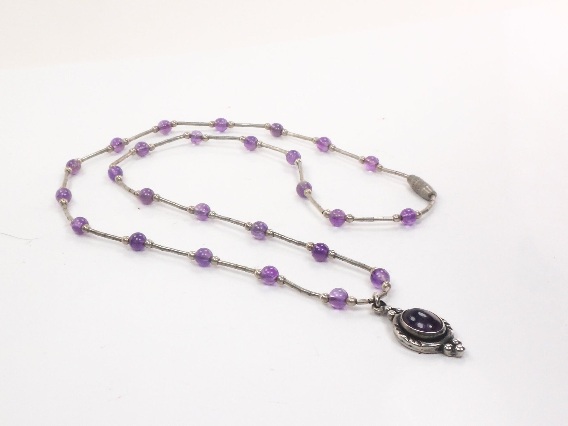 Vintage Sterling Silver Purple Amethyst Drop Necklace 18"