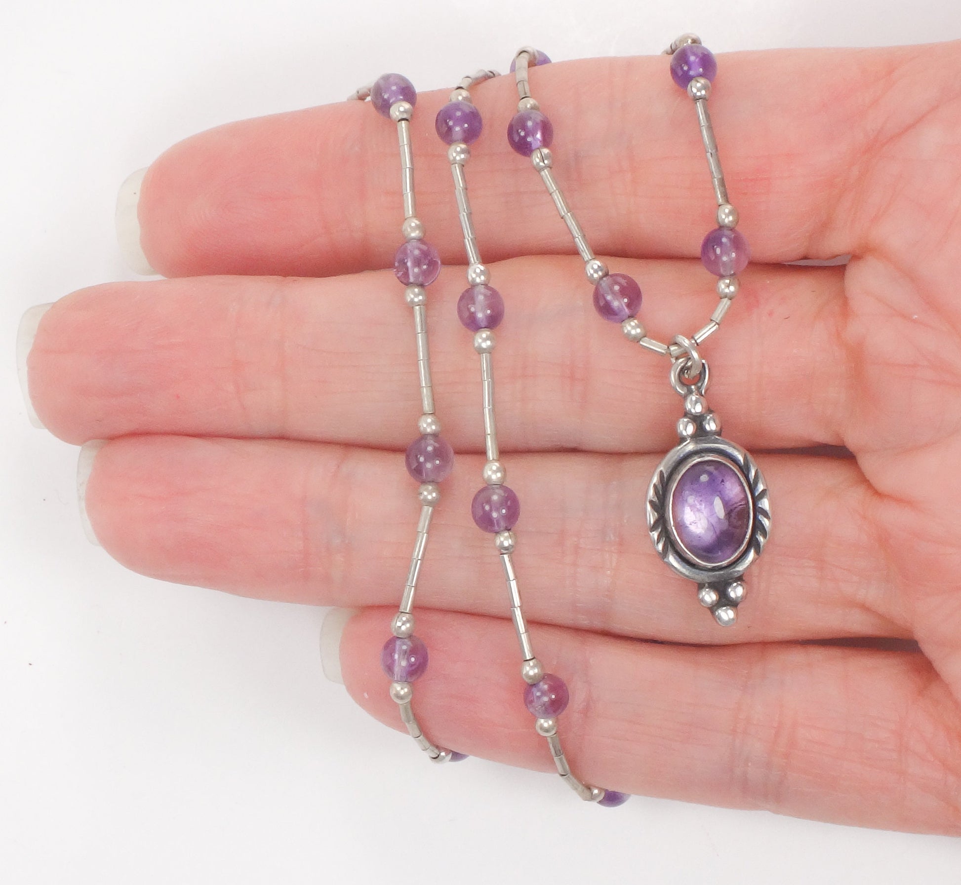 Vintage Sterling Silver Purple Amethyst Drop Necklace 18"