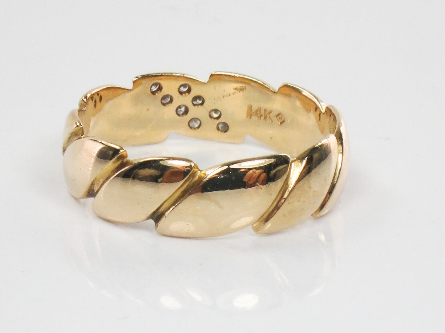 Vintage 14k Yellow Gold Natural Diamond Wedding Ring Unisex Size 9 Wedding Band