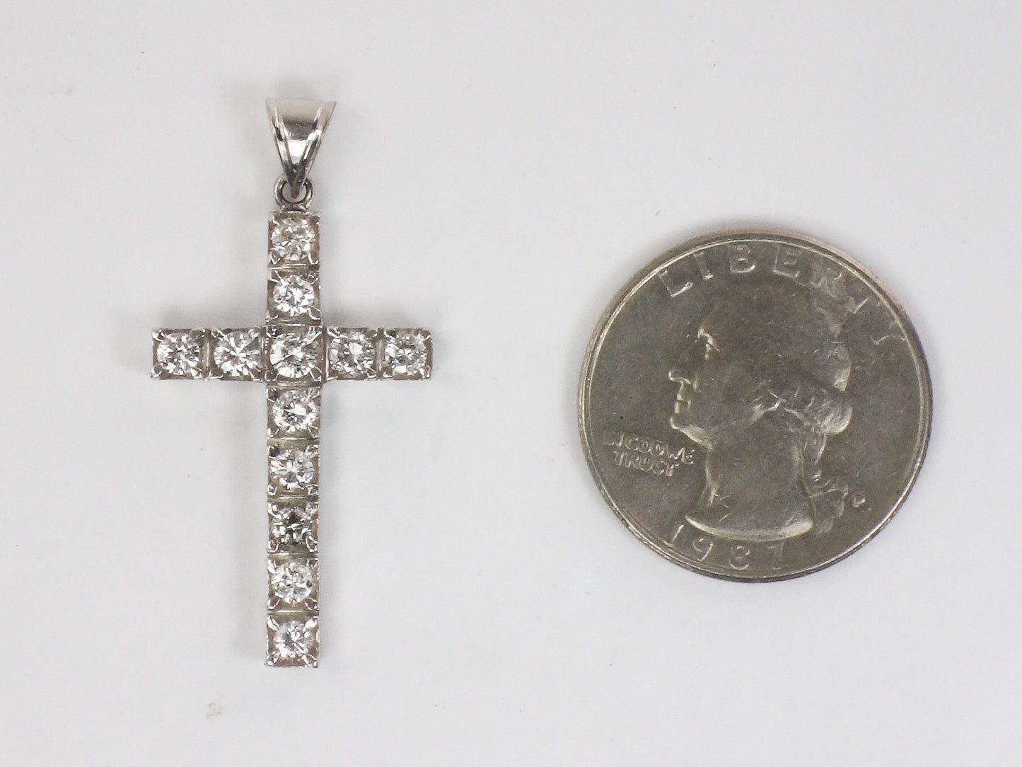 Vintage 14k White Gold Diamond Cross Pendant (1.2 CTS TDW)