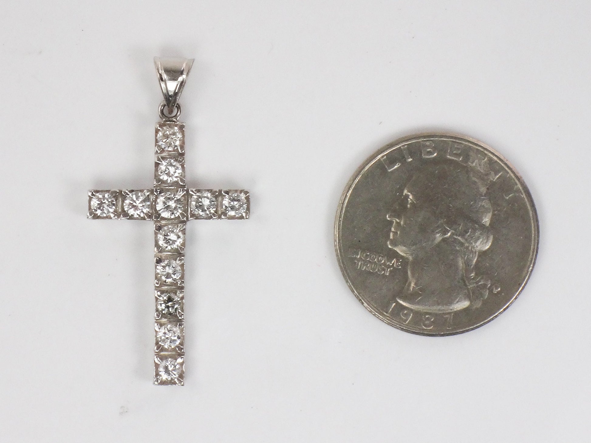 Vintage 14k White Gold Diamond Cross Pendant (1.2 CTS TDW)